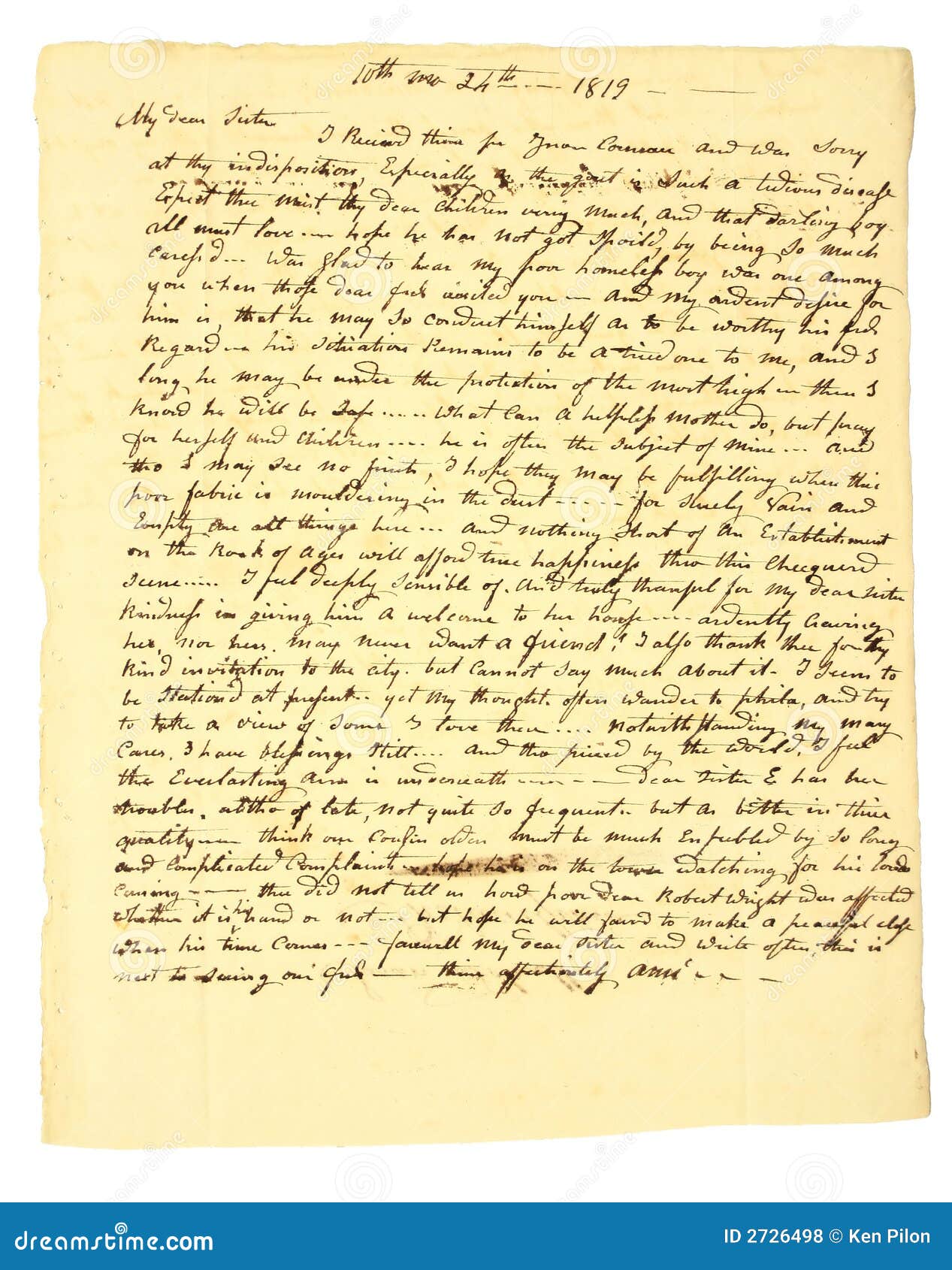 handwritten letter of 1819