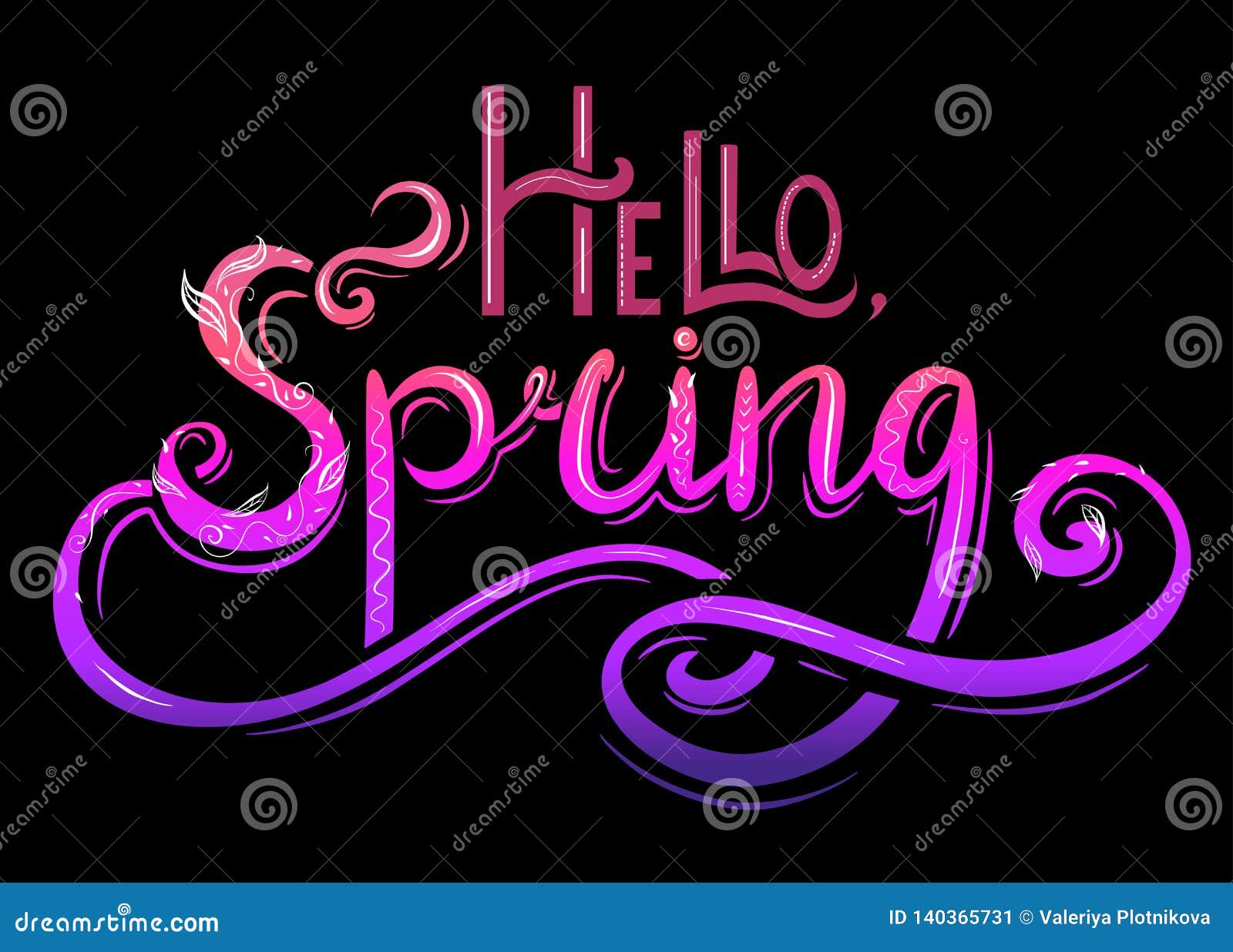 Handwritten Neon Lettering Hello, Spring with Decoration. the Object is