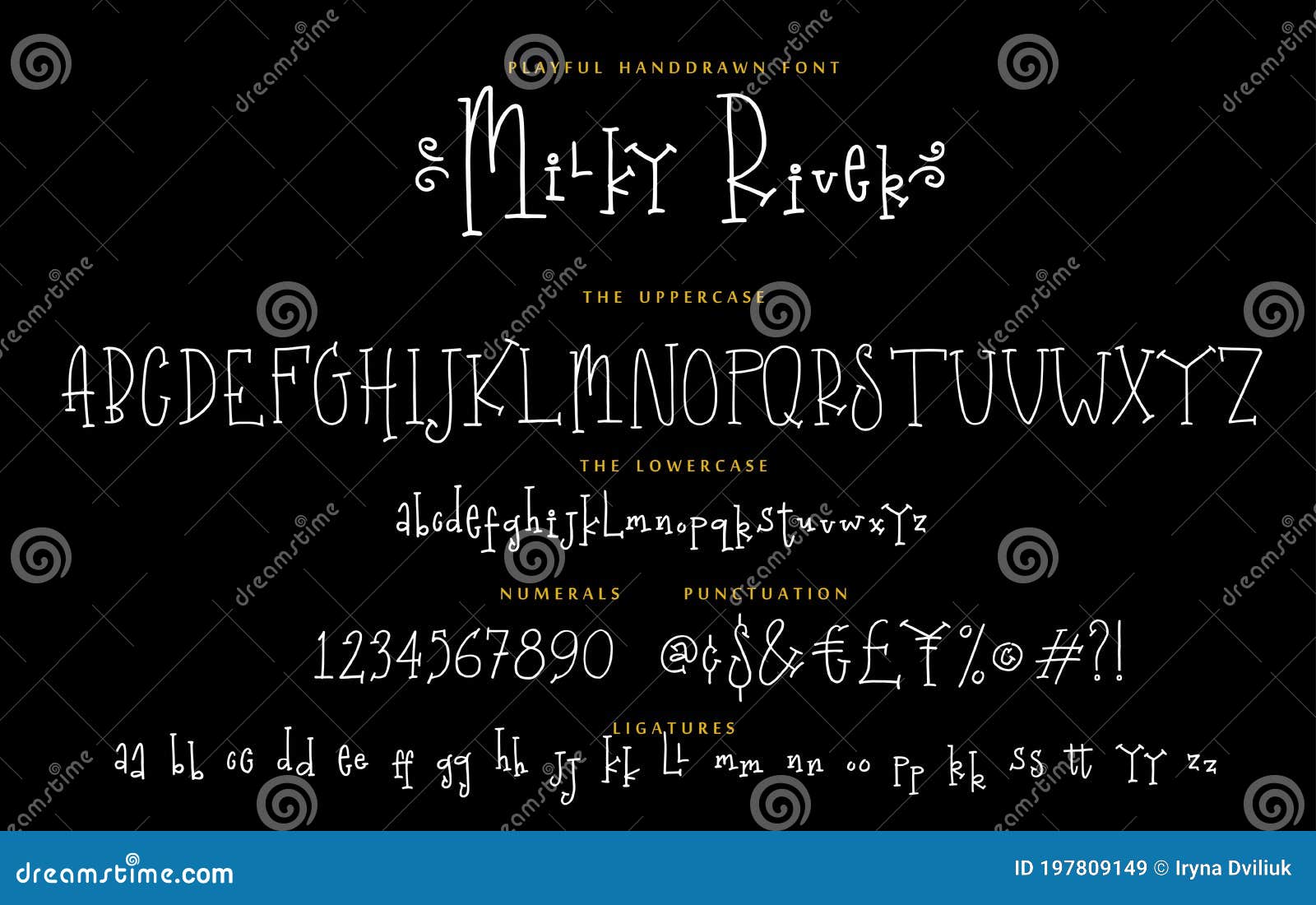 handwritten playful script font milky river  alphabet set