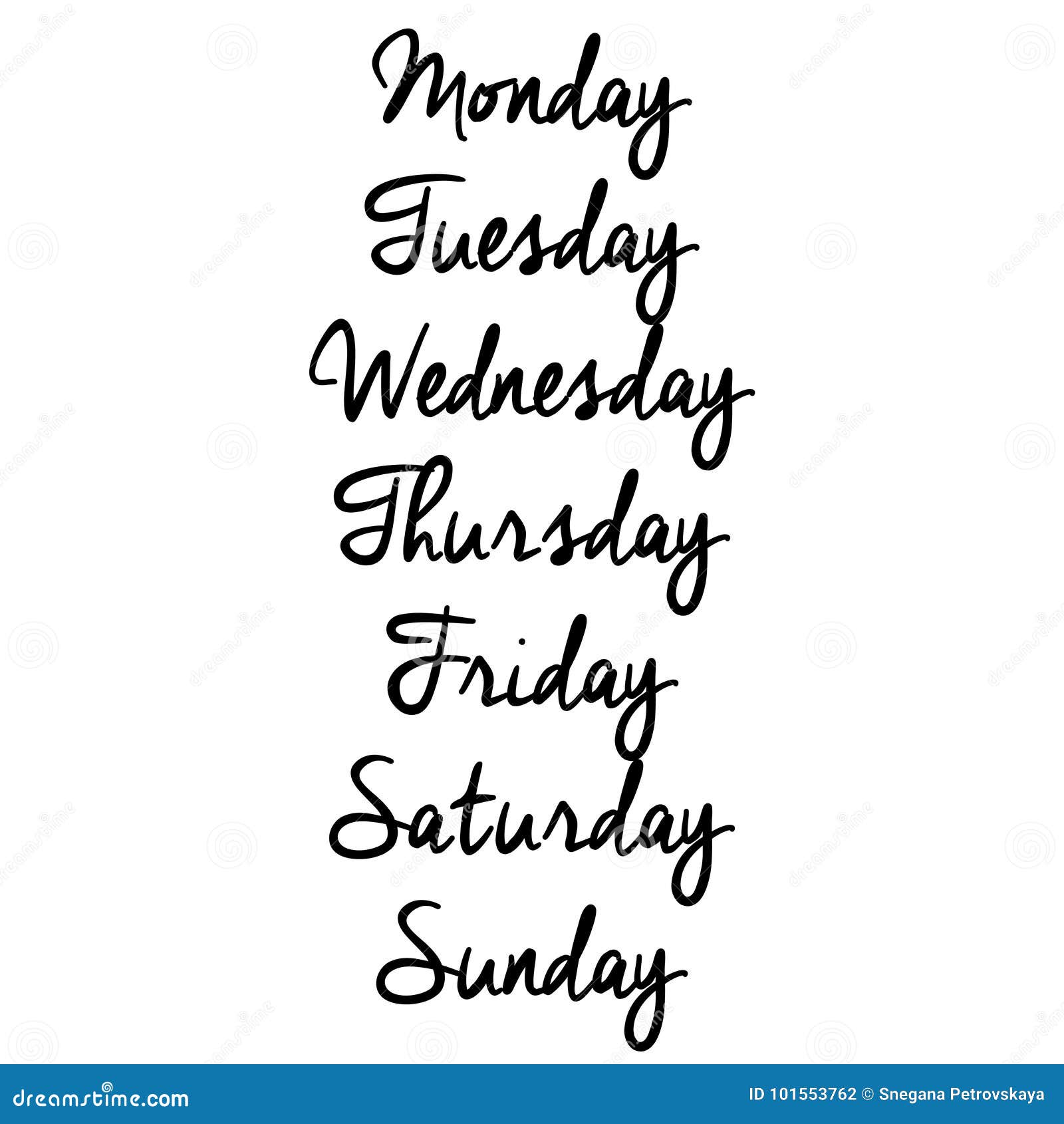 Handwritten Week Days. Modern Brush Calligraphy Stock Illustration