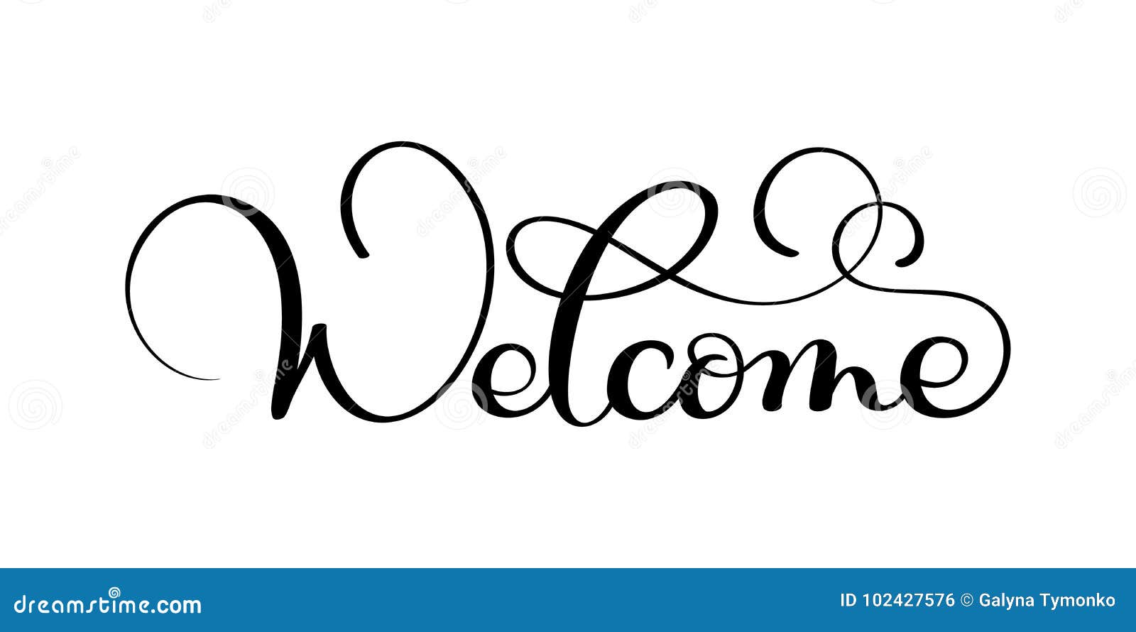 Spanish translation Bienvenido - Welcome. Greeting hand drawing calligraphy  isolated on white background. Vector template, hand written lettering  typography poster, invitation, print. Stock Vector