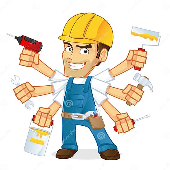 Handyman Holding Multiple Tools Stock Vector - Illustration of mascot ...