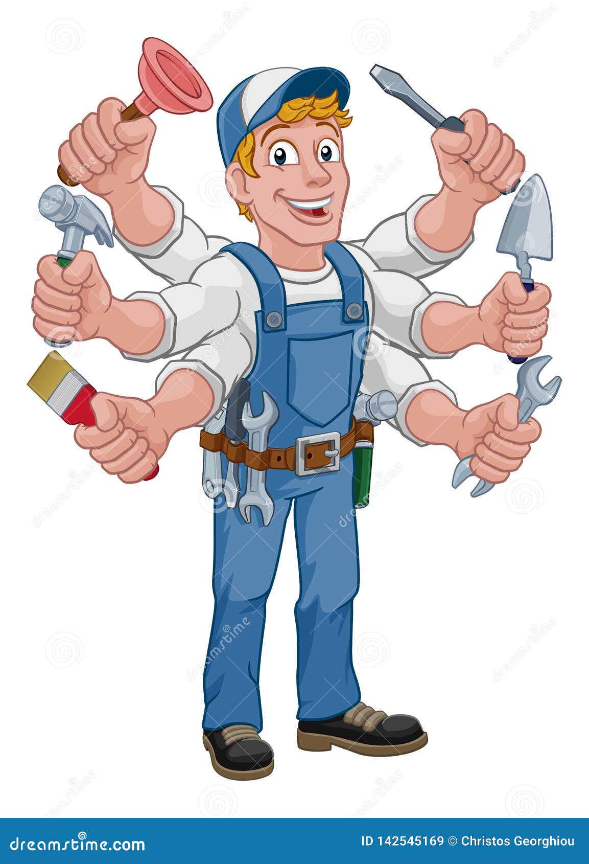 handyman cartoon tools caretaker construction man