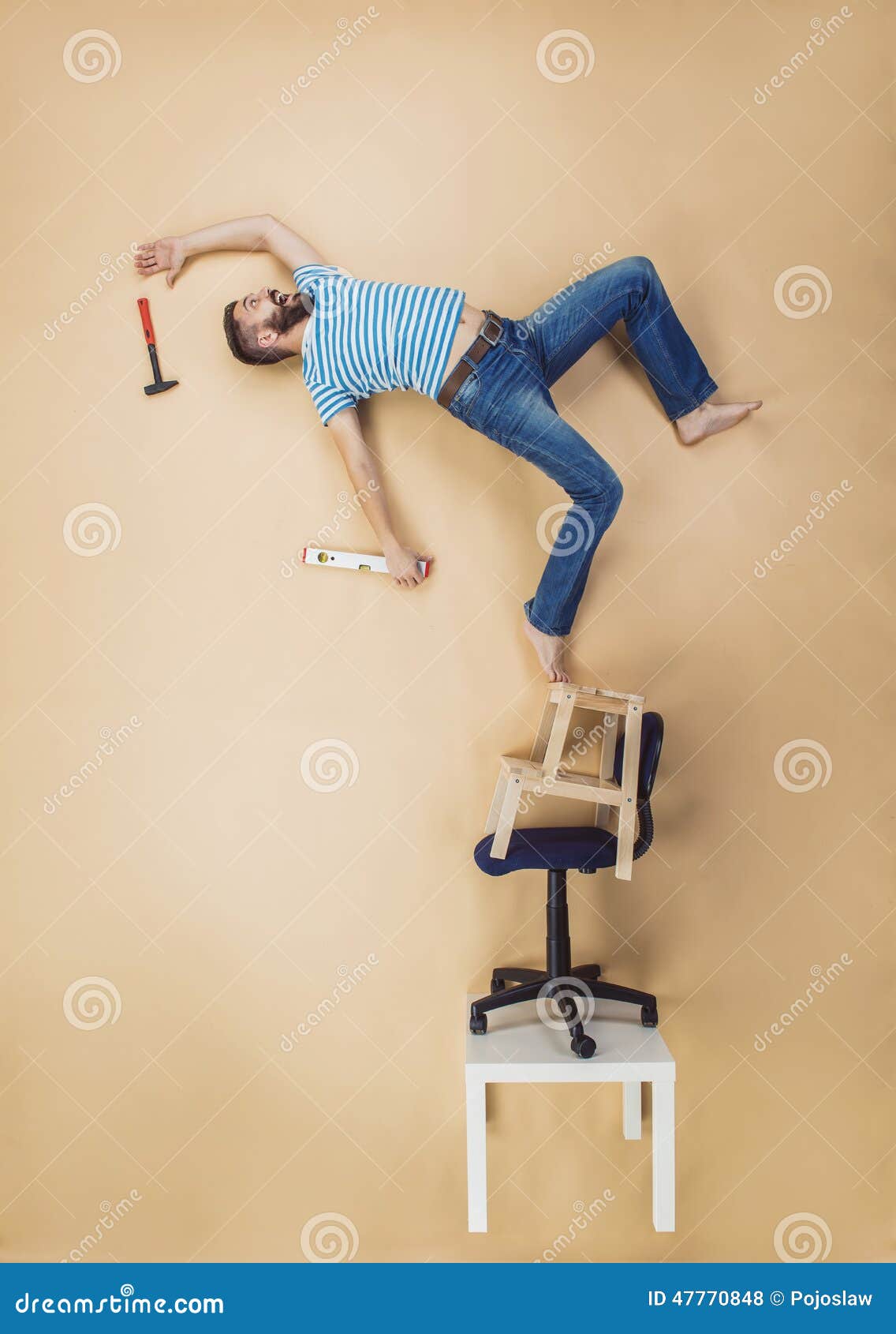 Handyman Falling from Height Stock Photo Image of fixtures, work 47770848