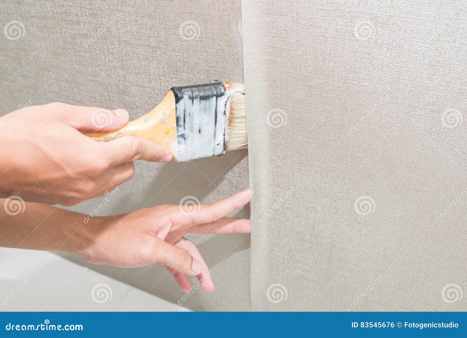 Handyman Finish Up Install Wallpaper Stock Photo Image of manual, brush 83545676
