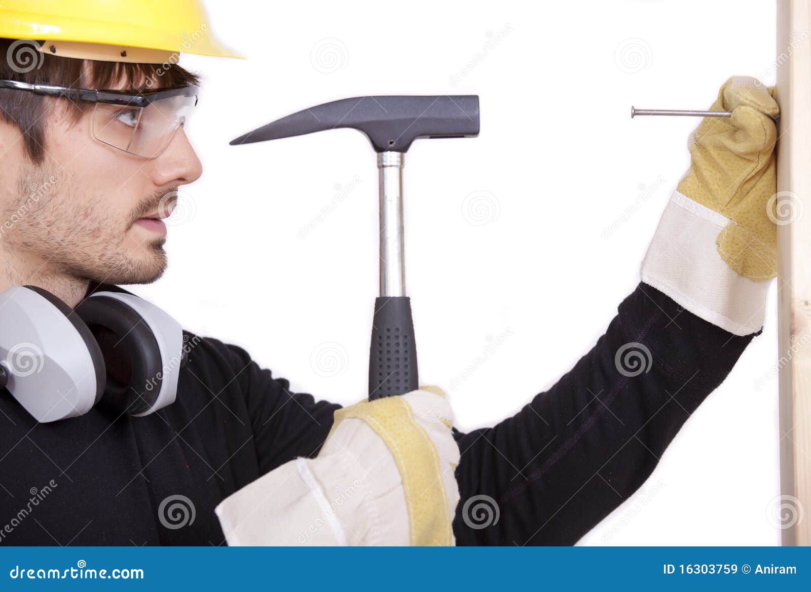 Handyman with hammer stock image. Image of studio, improvement 16303759