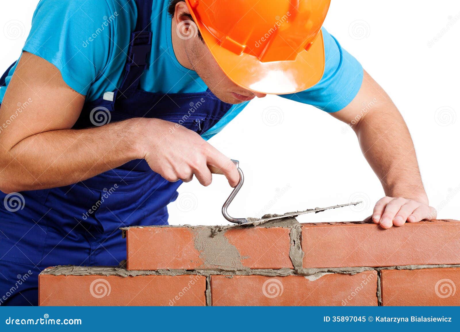 Handyman Installing Red Brick Stock Image Image of occupation, effort