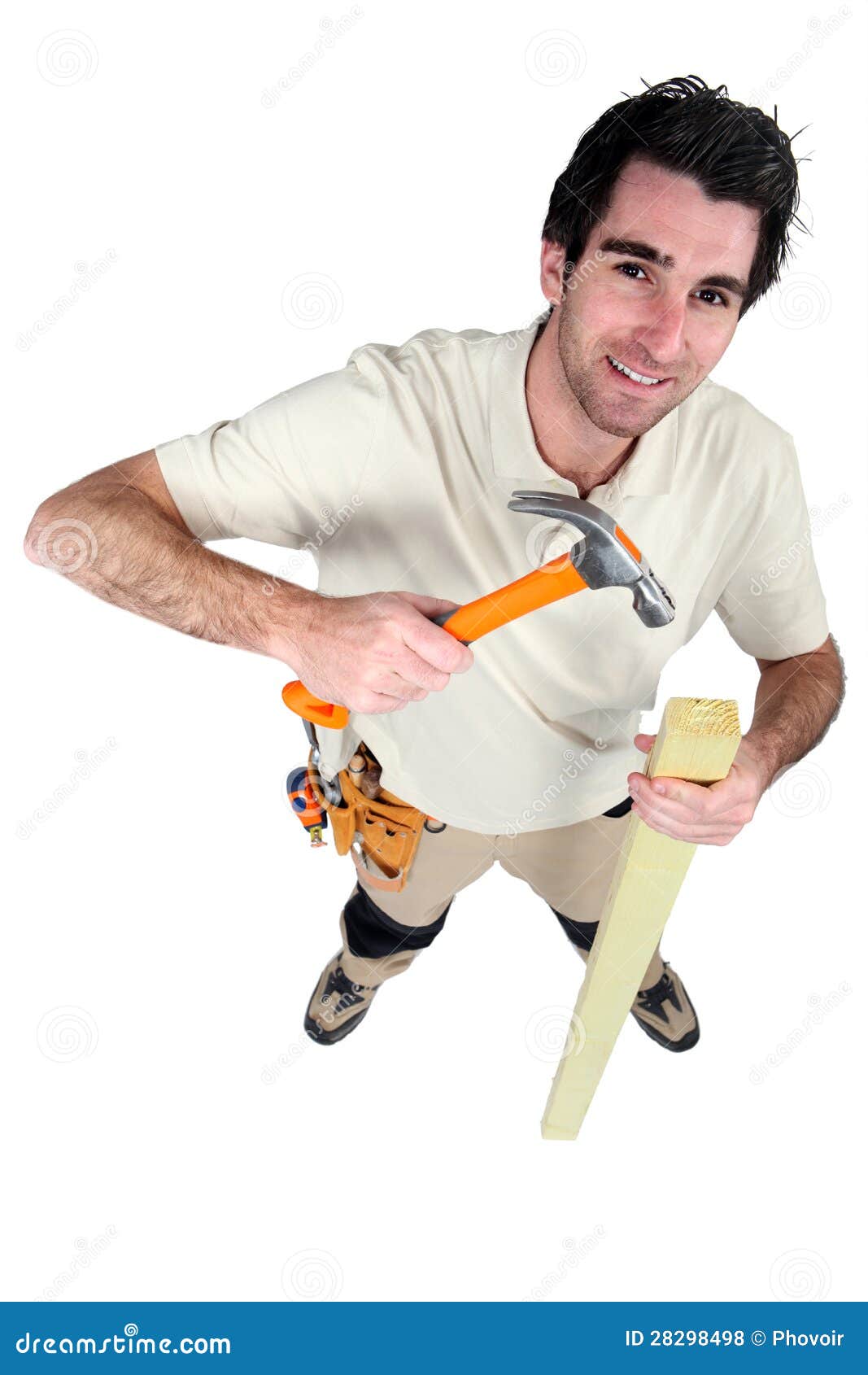 Handyman nailing wood stock photo. Image of interior 28298498