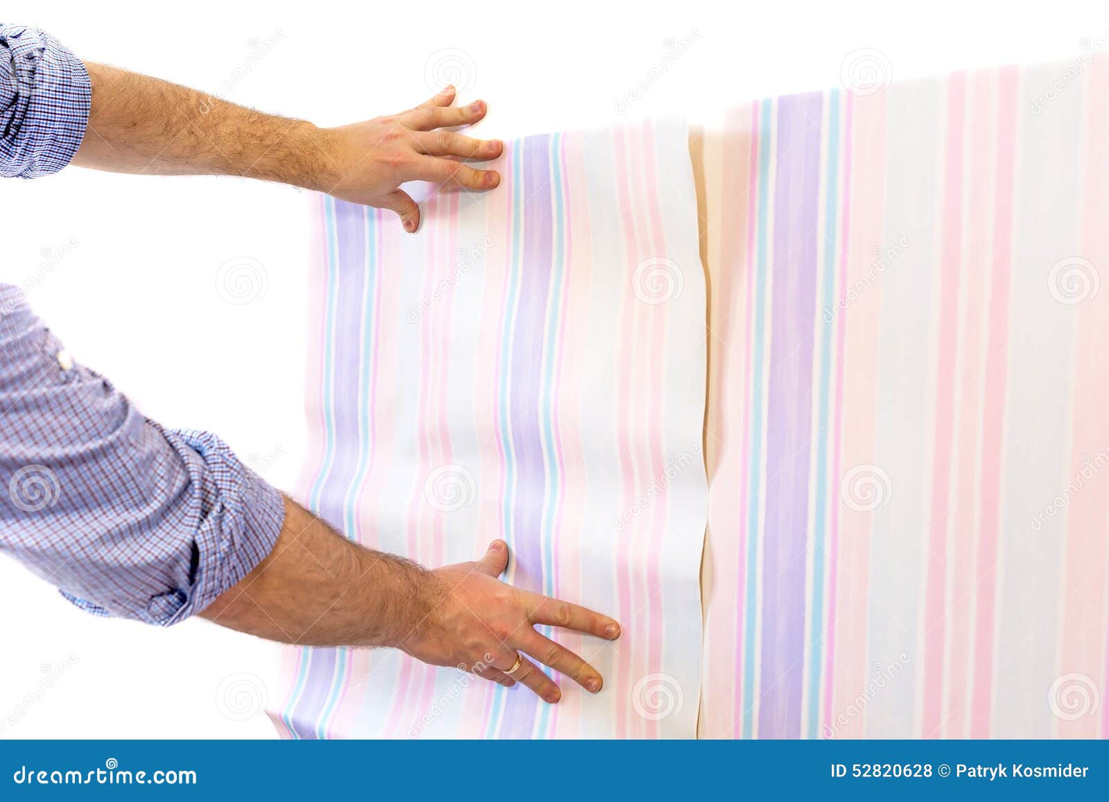 Handyman Putting Up Wallpaper Stock Photo Image of handyman, hands