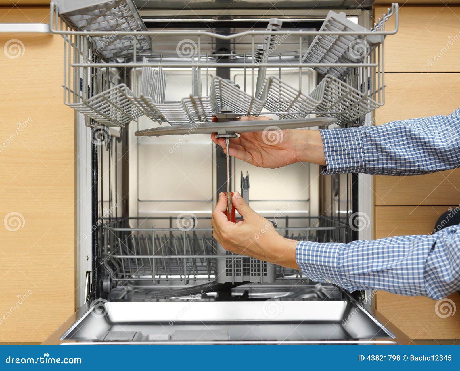 Handyman Repairing a Dishwasher Stock Photo Image of faucet