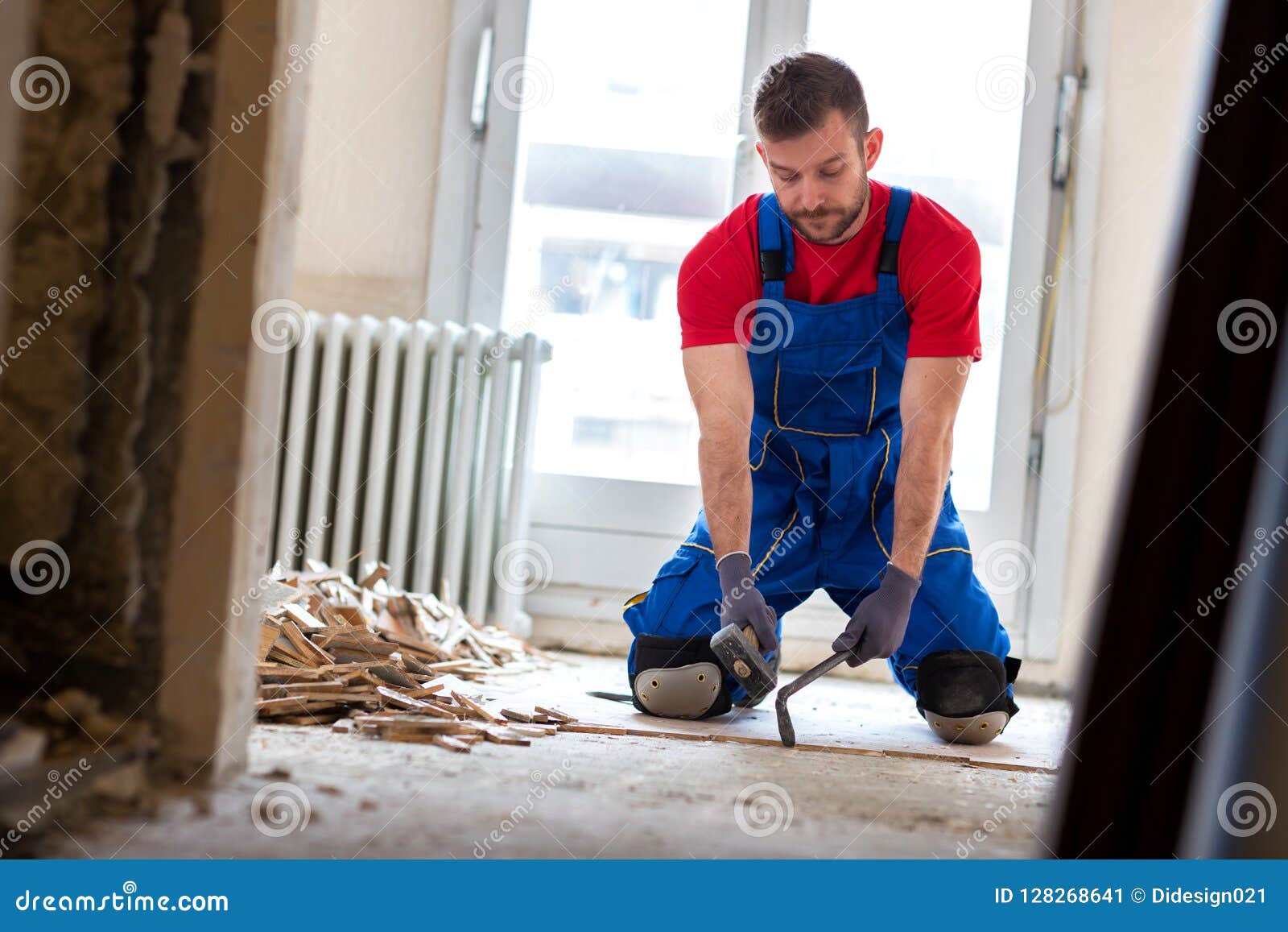 Handyman Using a Hammer and a Crowbar Stock Image Image of material