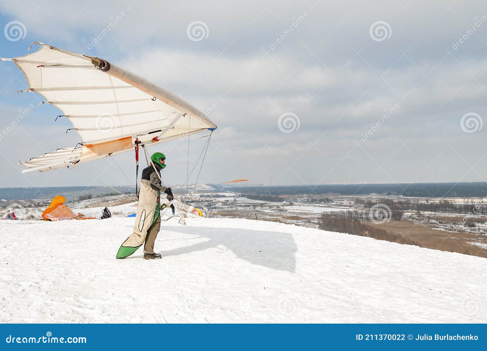 Hang Glider Pilot Ready To Fly from the Hill Stock Photo Image of