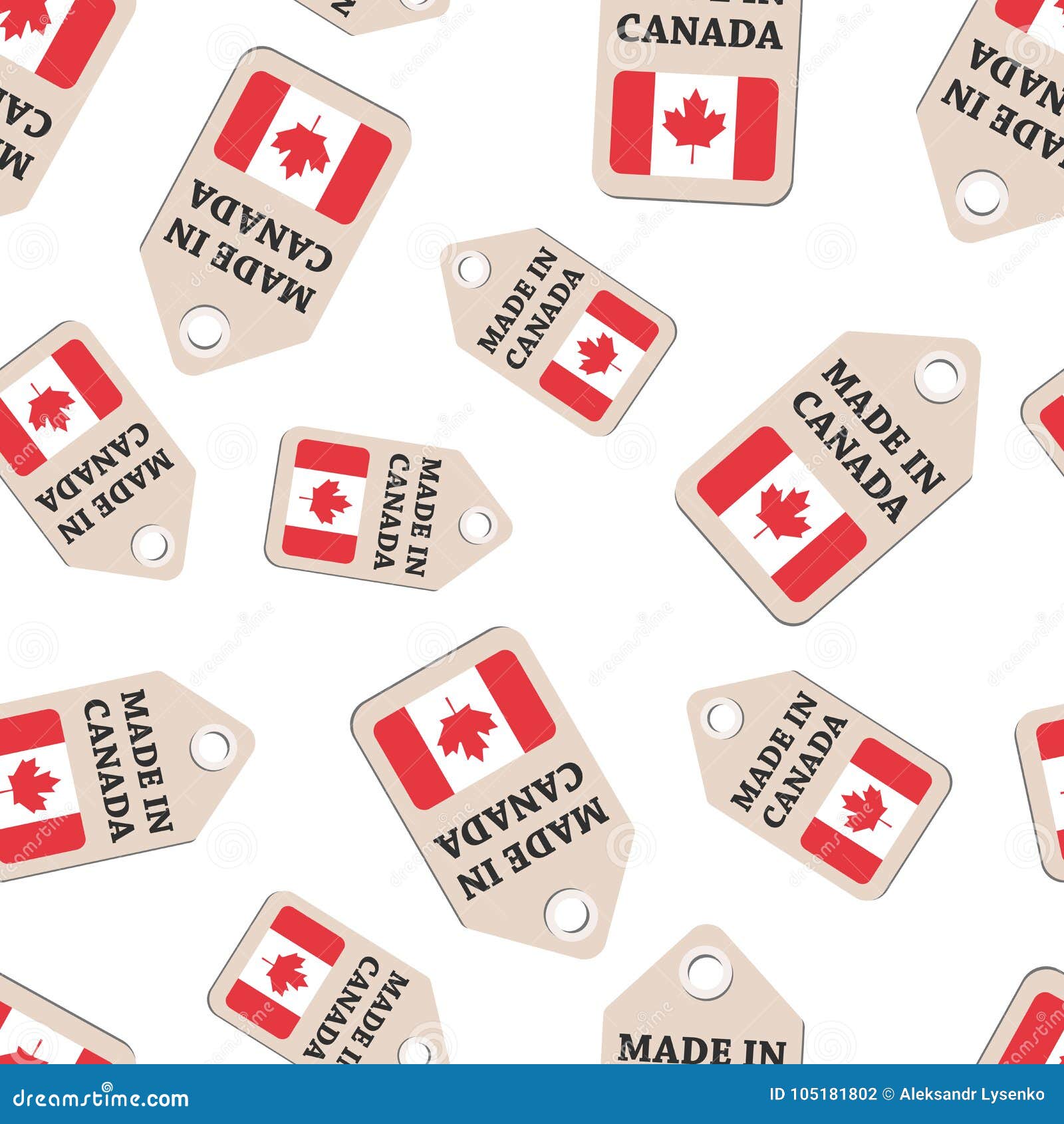 Hang Tag Made In Canada Sticker With Flag Seamless Pattern Background