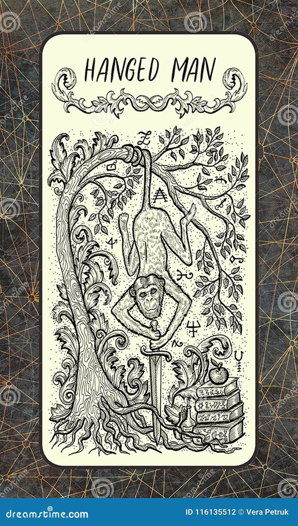 HANGED MAN TAROT Card Pen and Ink Drawing Digital Art Print by