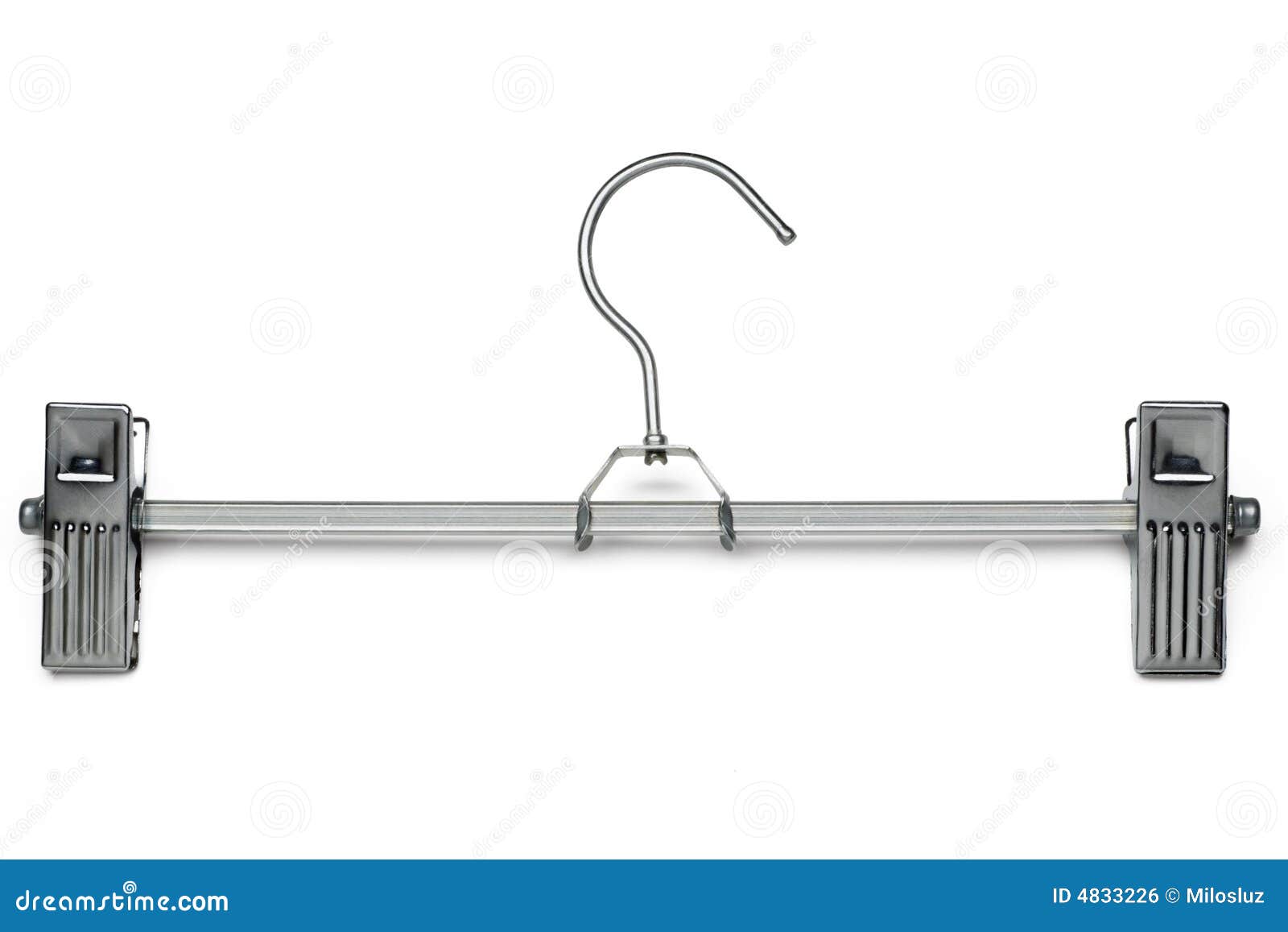 A wardrobe hanger with clips on white