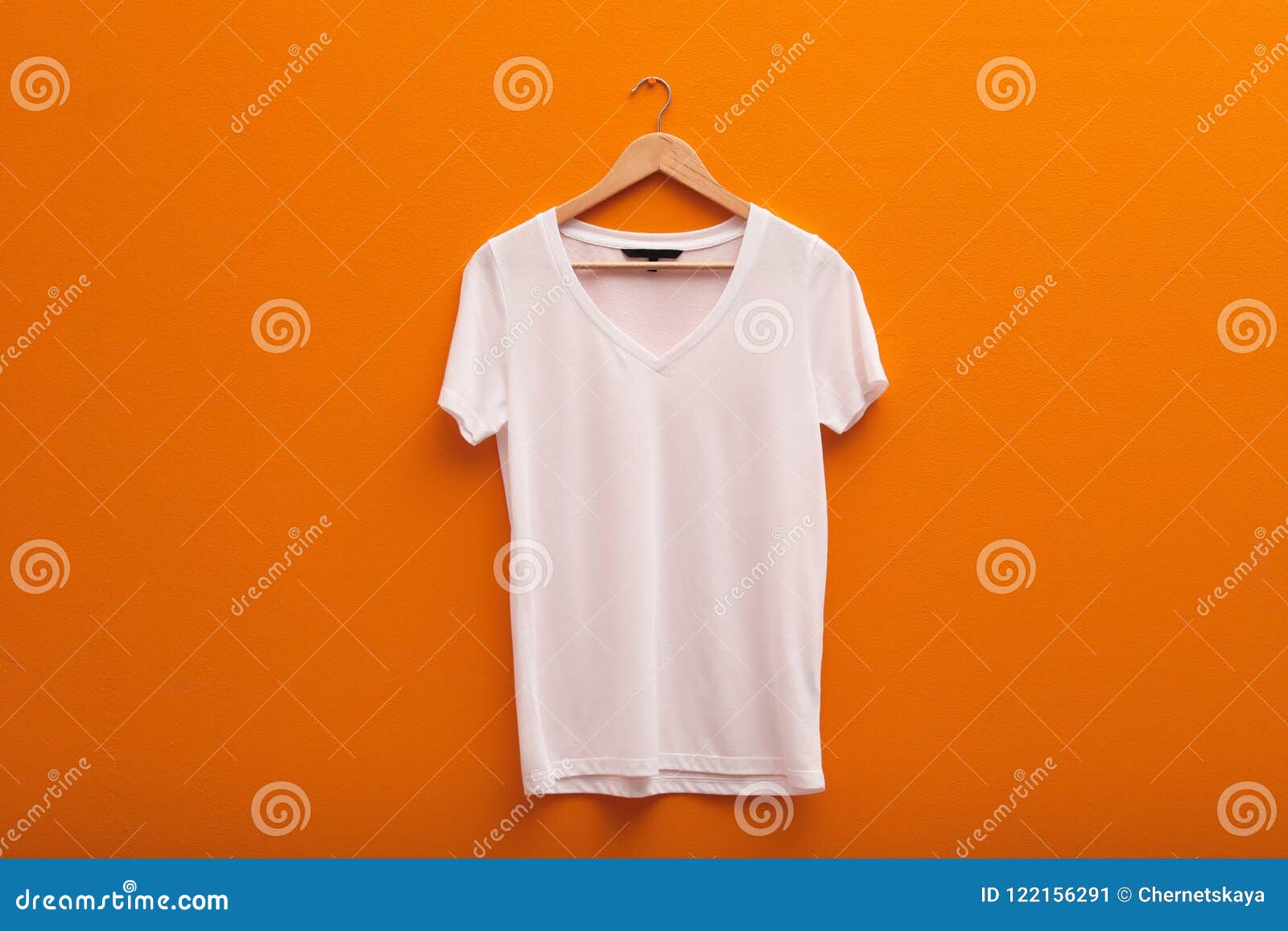 Download Hanger With Blank T Shirt On Color Background Stock Image Image Of Orange Fashion 122156291