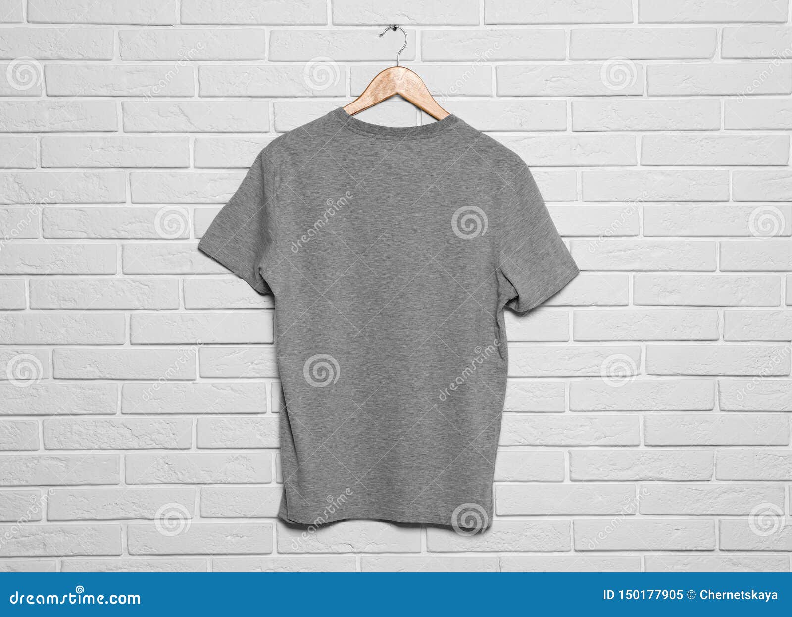 Download Hanger With Blank T-shirt On White Brick Wall Stock Image - Image of brick, object: 150177905