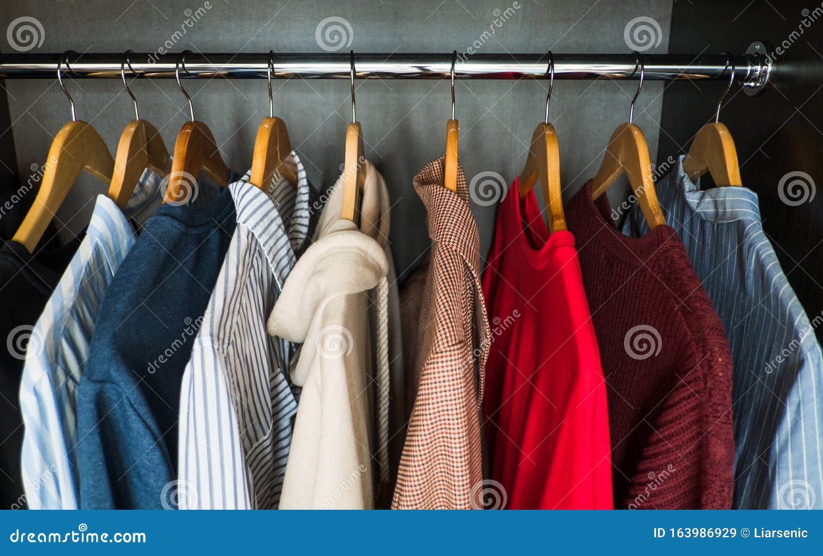 Hangers with Different Clothes in Wardrobe Closet Stock Image Image