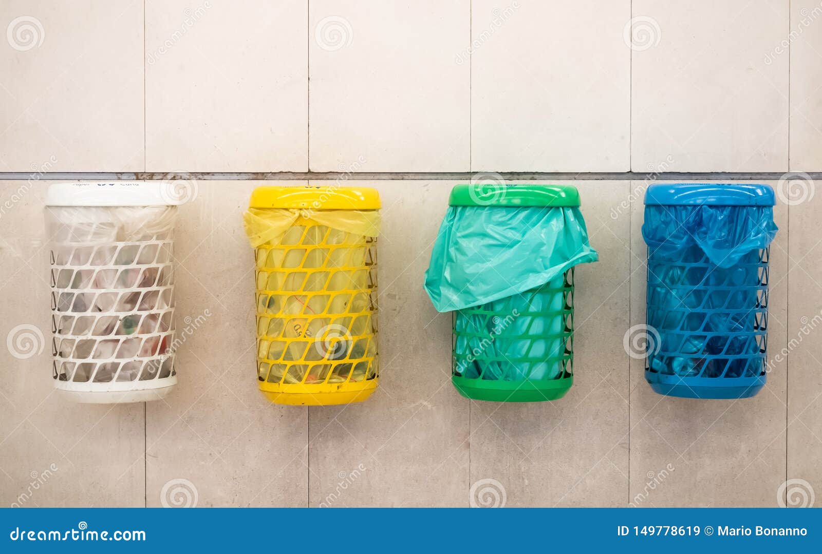 Hanging Baskets of Different Colors To Represent the Separate