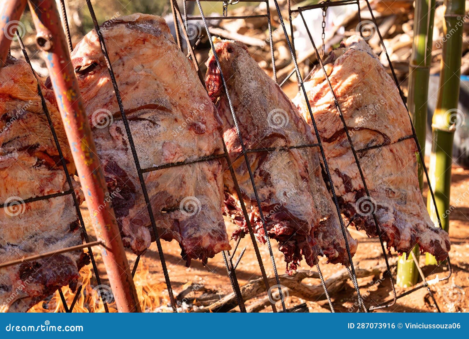 Hanging Beef Meat Roasting Outdoors Stock Photo Image of grilled