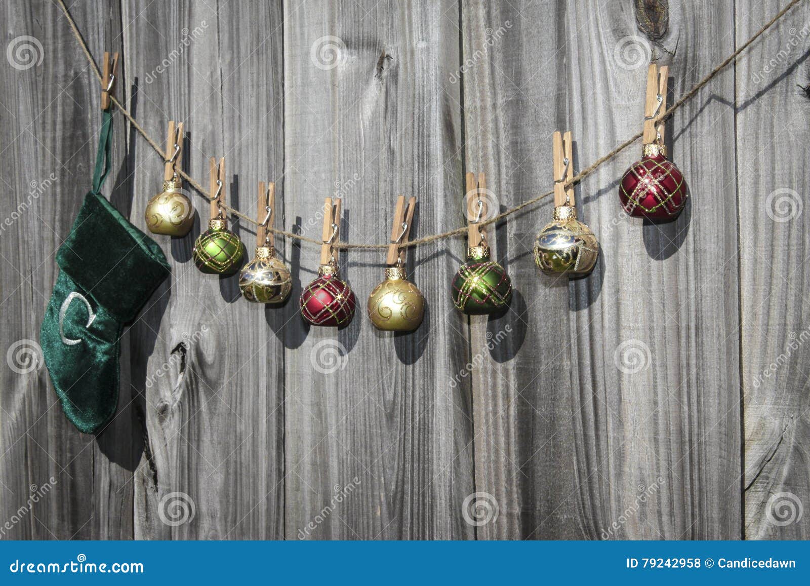 Hanging Christmas Stocking and Balls Fence Stock Photo Image of gold