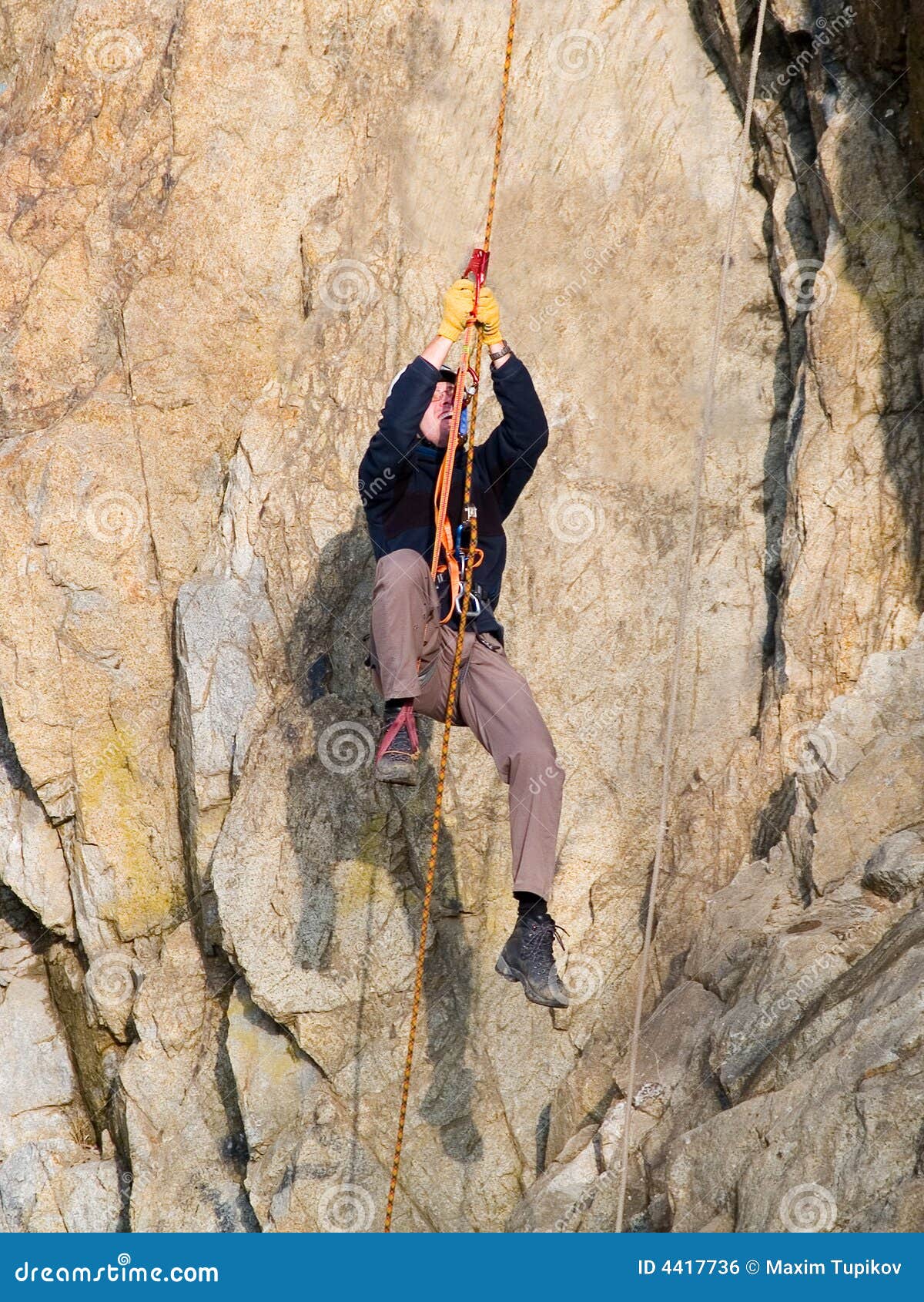 Hanging Climber on the Rope Stock Photo Image of boulder, adventure