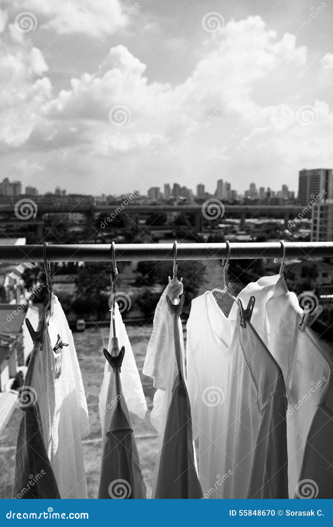 Hanging clothes stock photo. Image of blurred, shirt 55848670