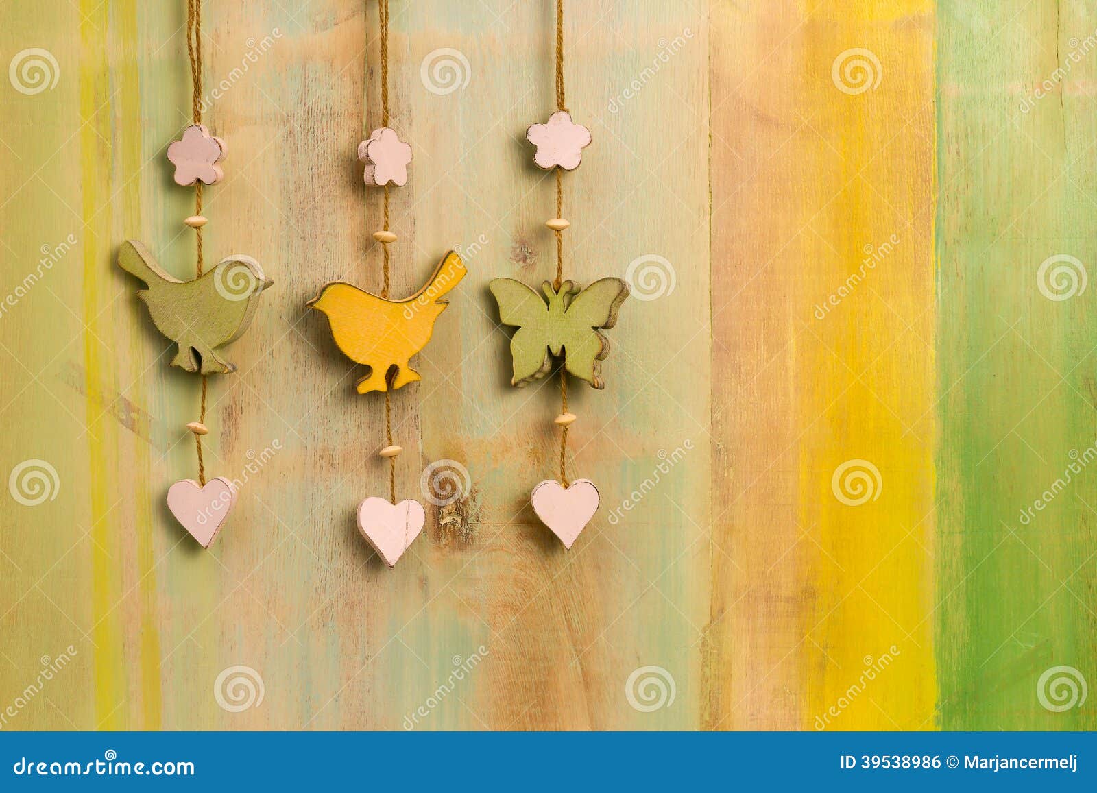 Hanging Decor Wood On String Bird Butterfly Stock Photo 