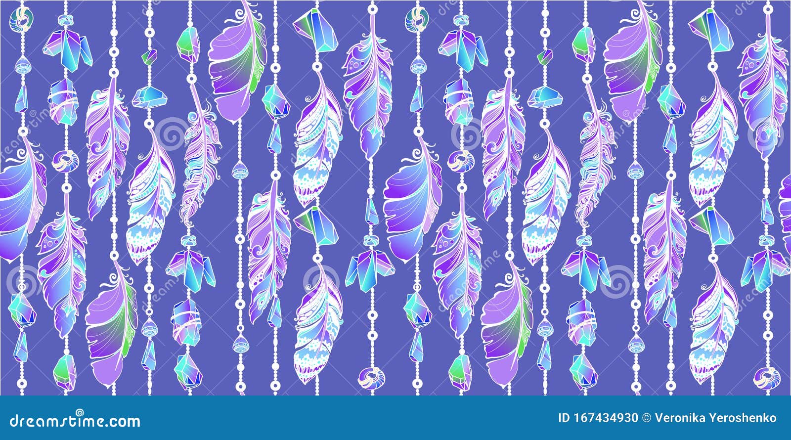 Hanging Feathers And Crystals In Aztec Style Vector Seamless Border Stock Vector Illustration Of Handing Fashion 167434930