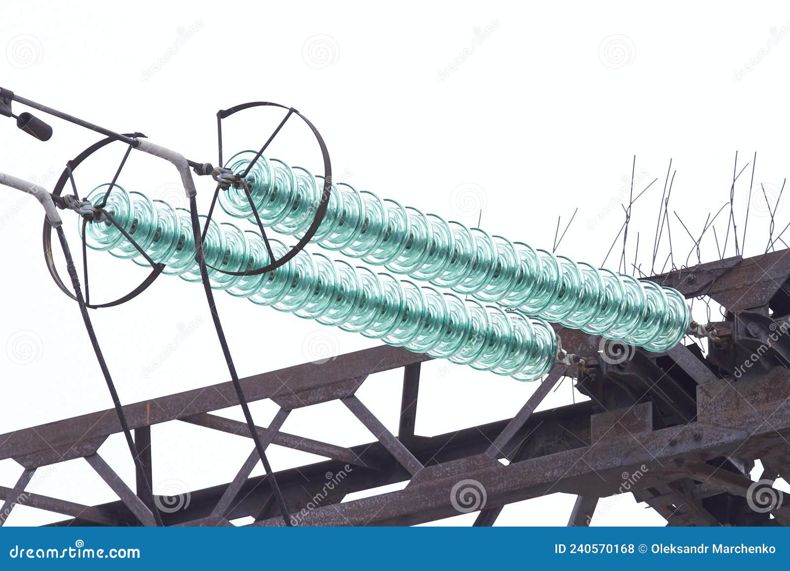 Hanging Glass Insulators for Power Lines Closeup Stock Photo Image