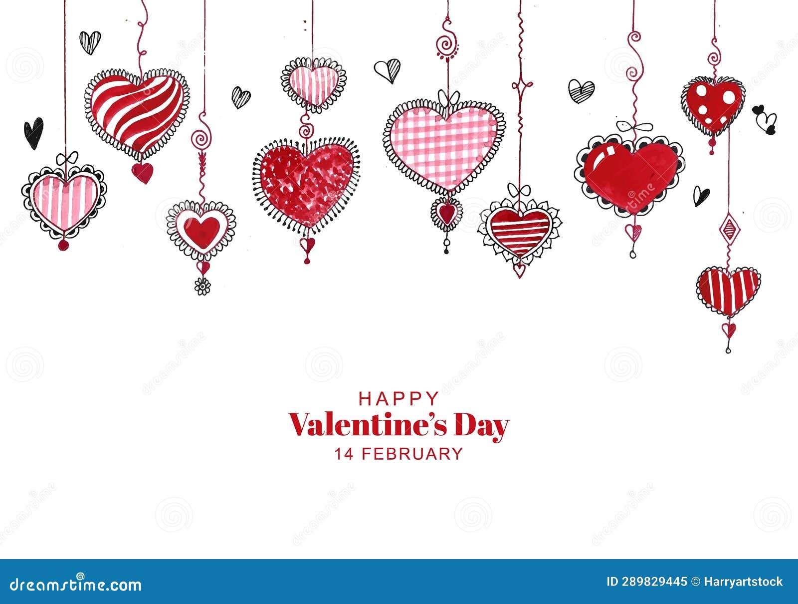 .Hanging Hearts Decorative for Valentines Day Card Design Stock Vector