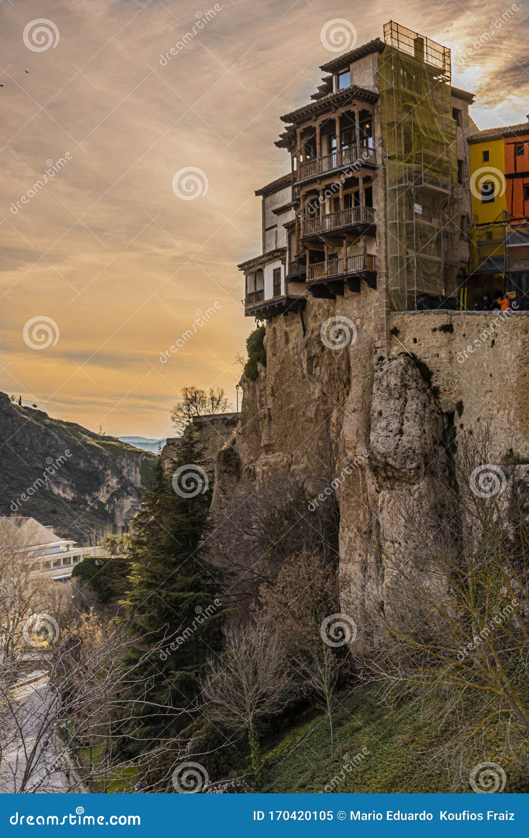 hanging houses on the heights of the huecar river gorge in the medieval city of cuenca. europe spain