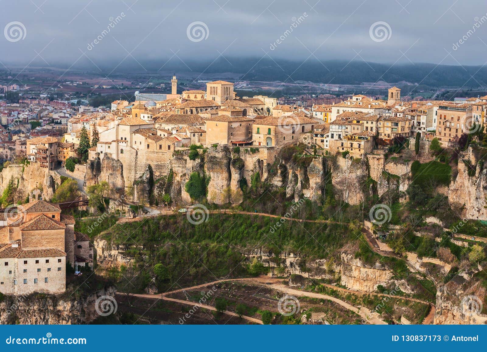 hanging houses in the medieval town of cuenca, in castilla la mancha, spain. gorge of the huecar river