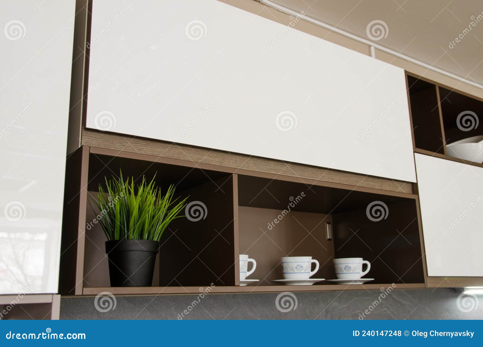 Hanging Kitchen with Hidden Handles Stock Photo Image of