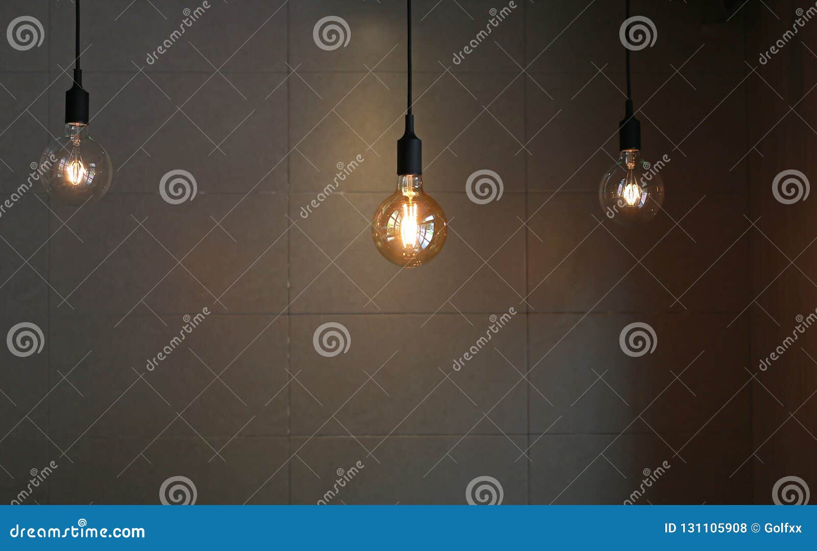 Hanging Lamp Decor Against Gray Tile Wall Background Stock Photo