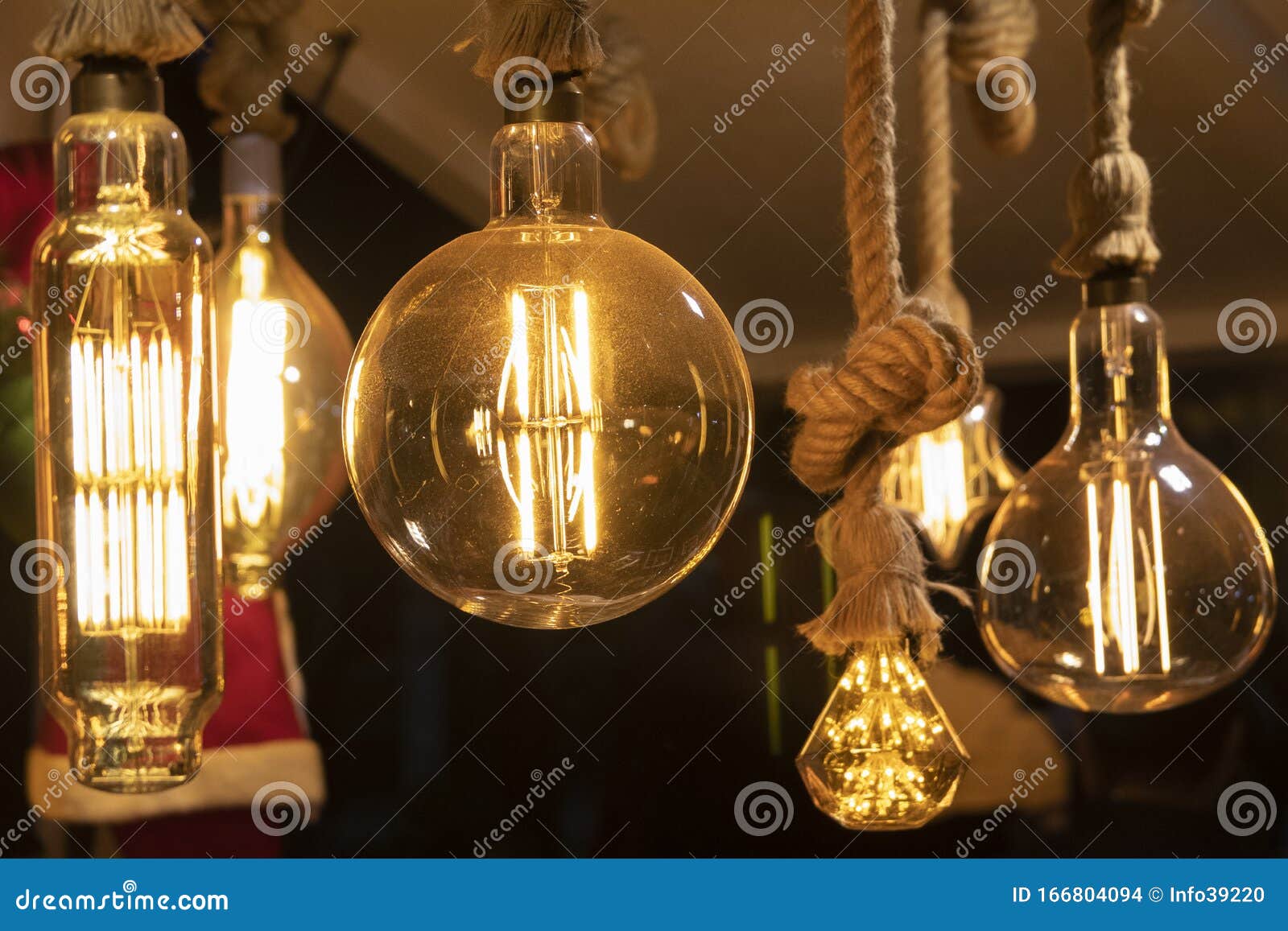 Hanging Light Bulbs Fastened with Ropes Stock Photo Image of glasses