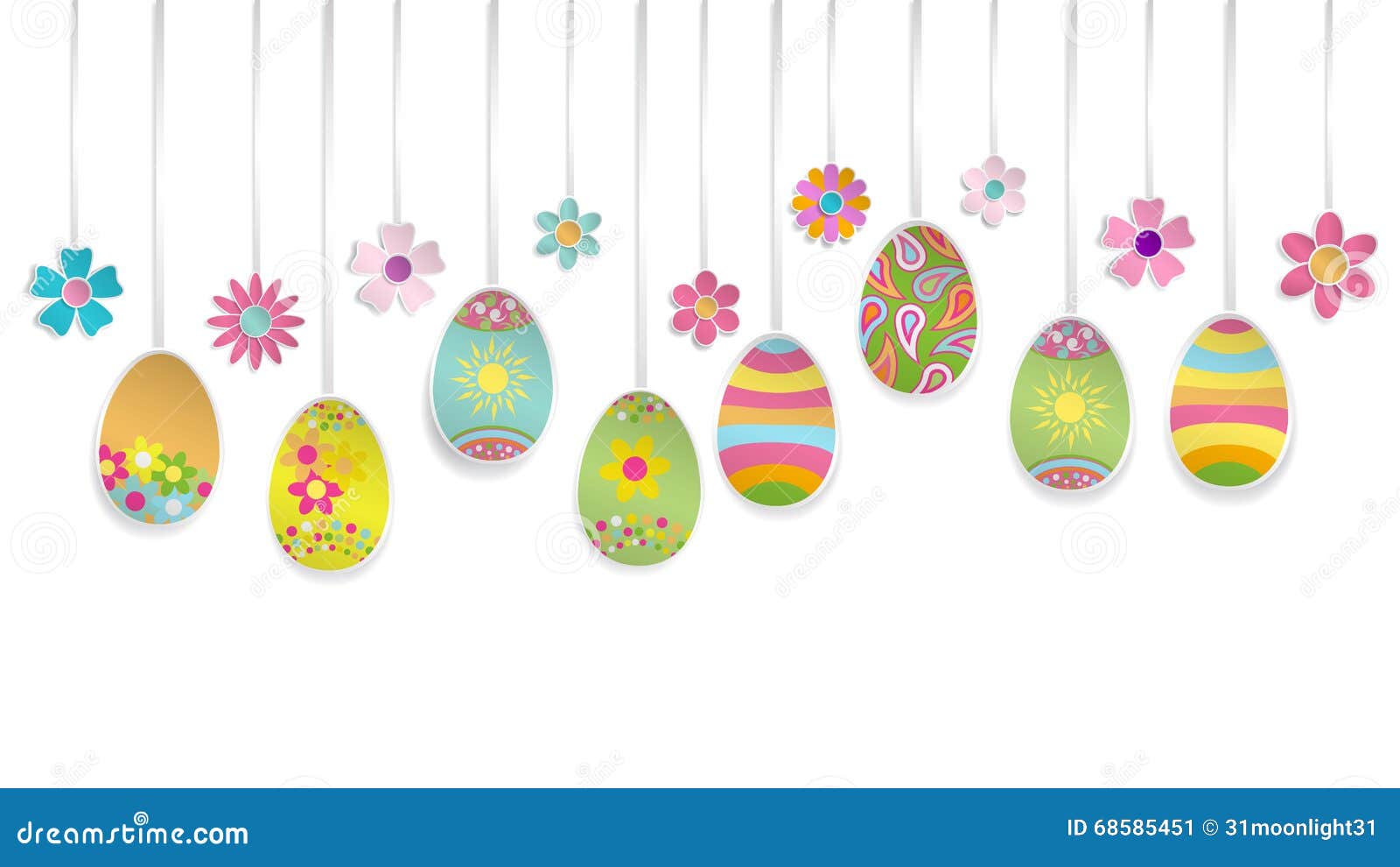 Hanging Paper Easter Eggs and Flowers Stock Vector   Illustration ...