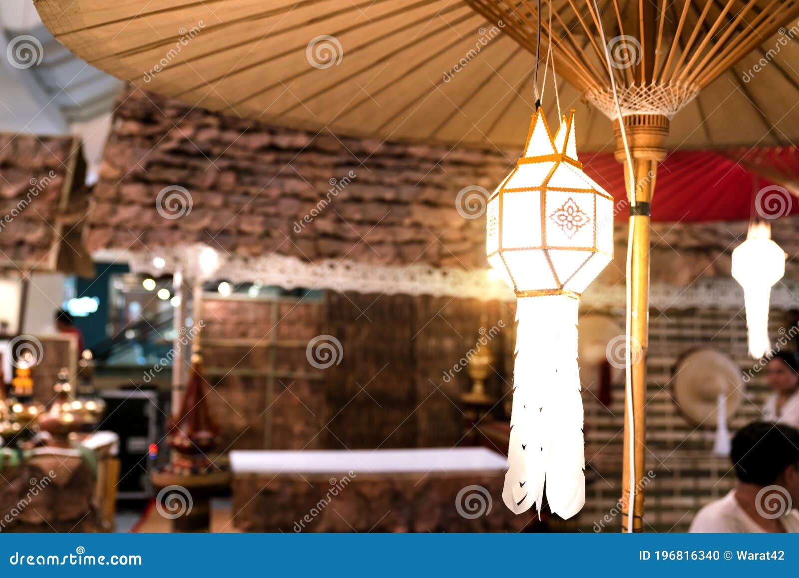 Hanging Paper Lantern and Umbrella,Thai Style Stock Photo Image of