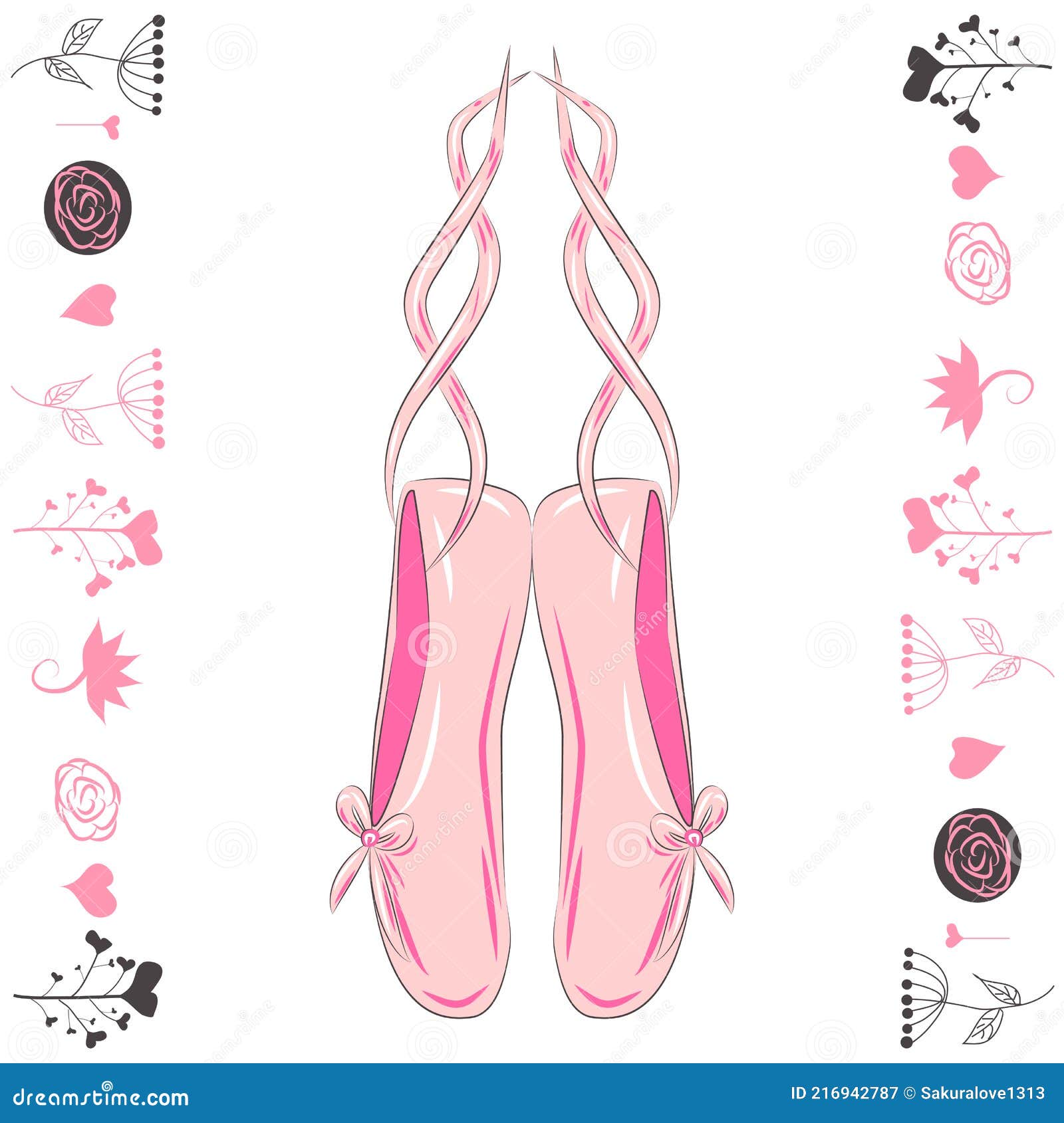 Hanging Pink Ballet Shoes Illustration Made in Outline Style Stock ...