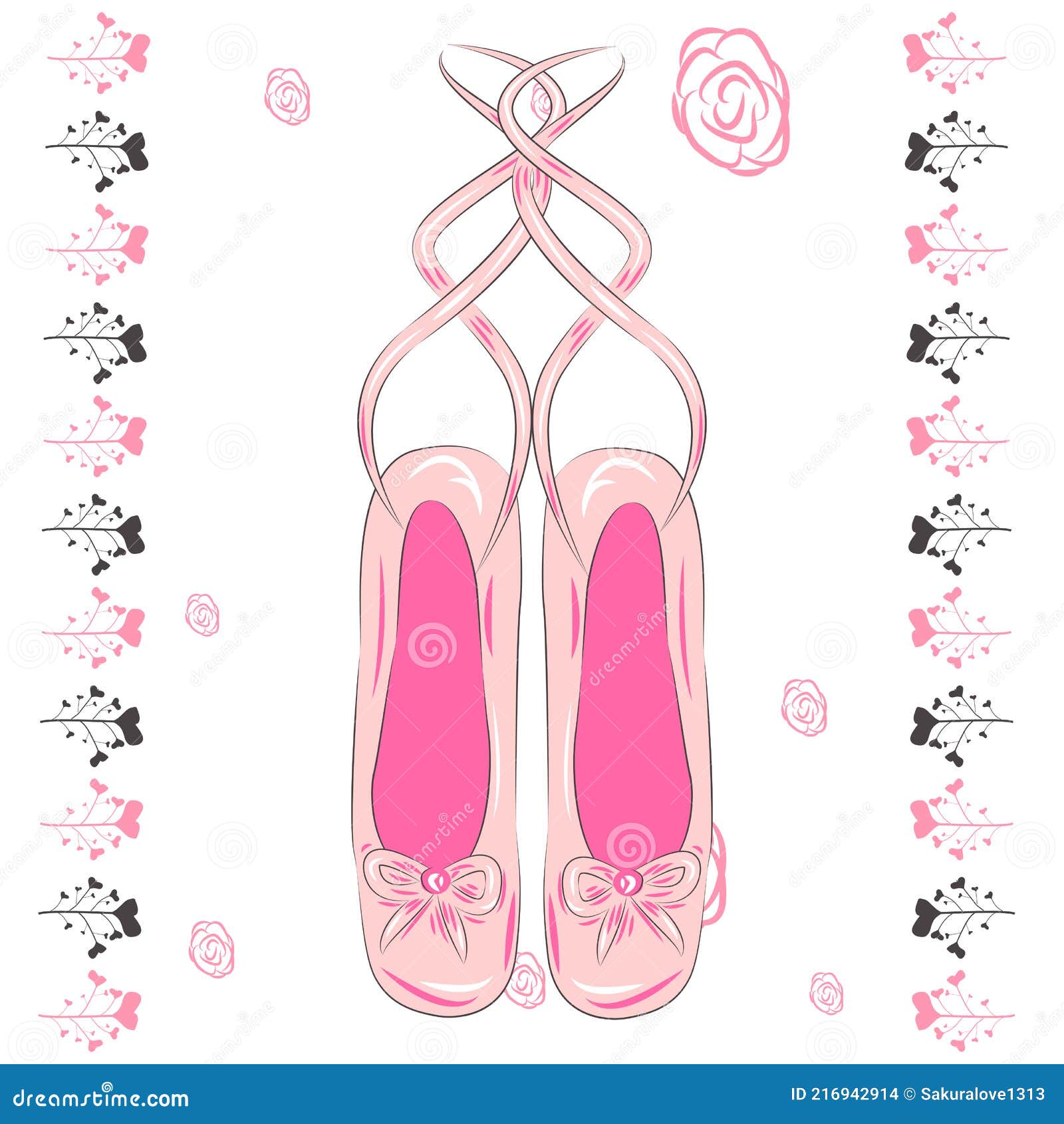 Hanging Pink Ballet Shoes Illustration Made in Outline Style Stock ...