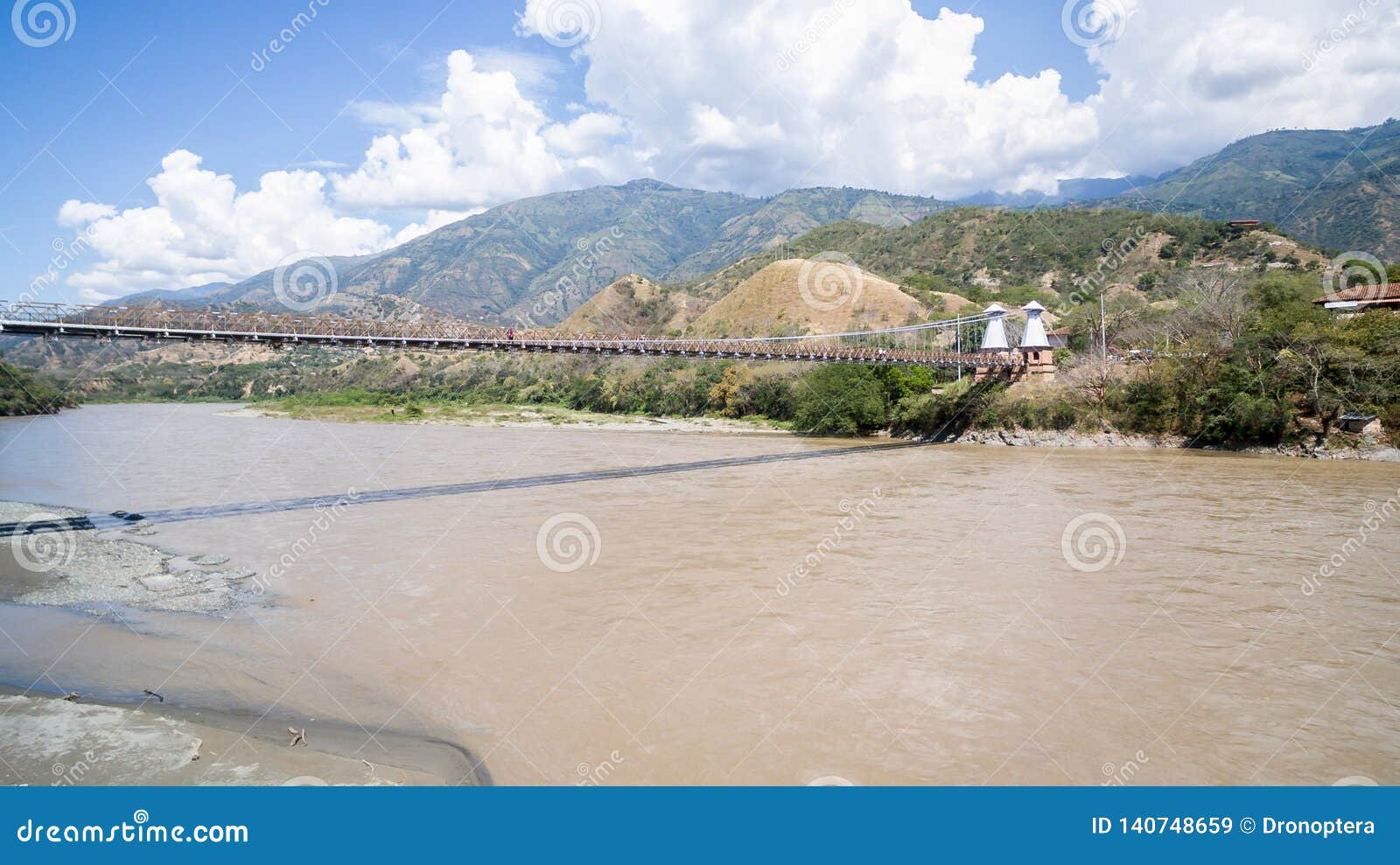 hanging puente de occidente bridge in colombia