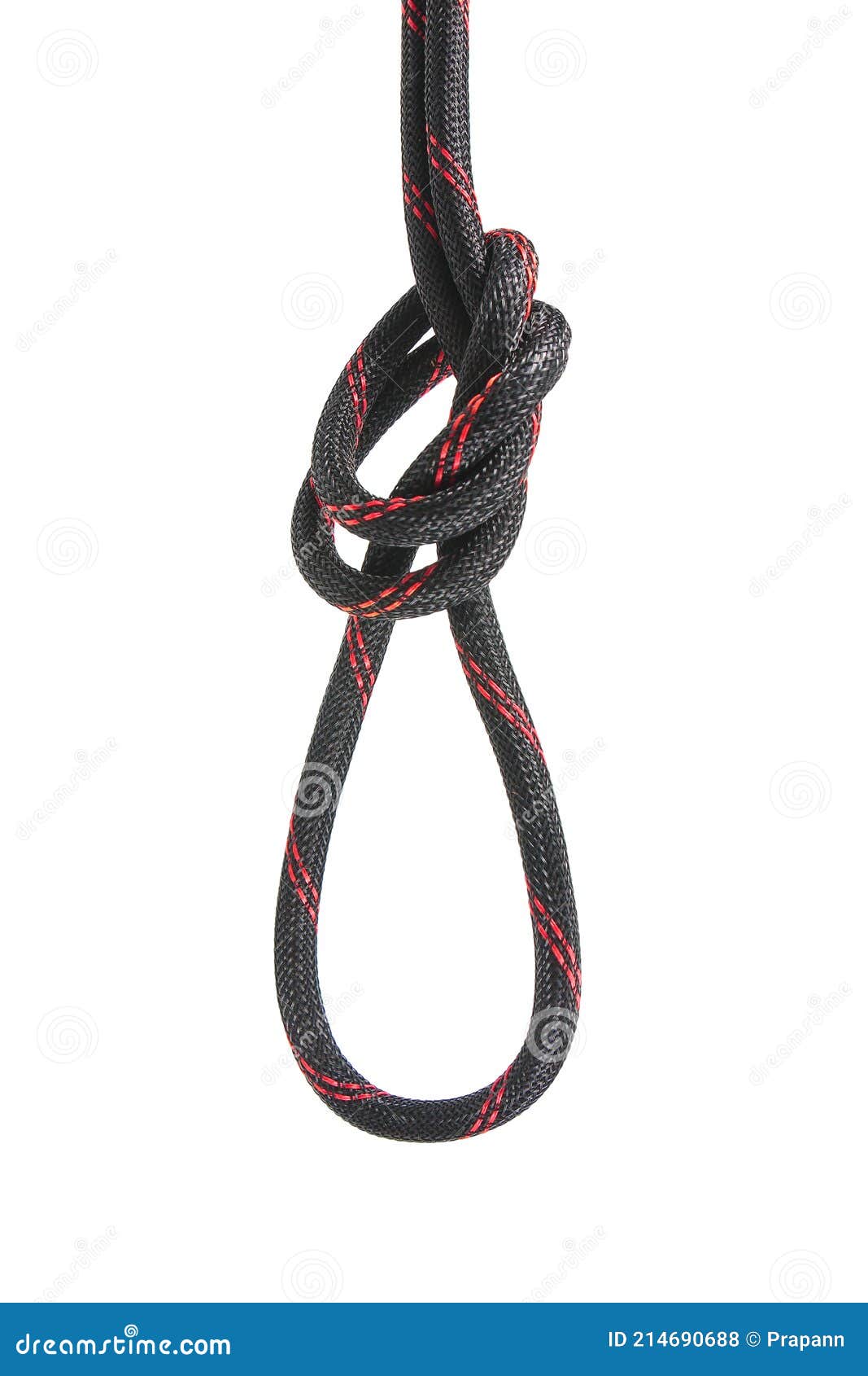 Hanging Rope Knot Tied Isolated on White Stock Photo Image of maintenance, knitting 214690688