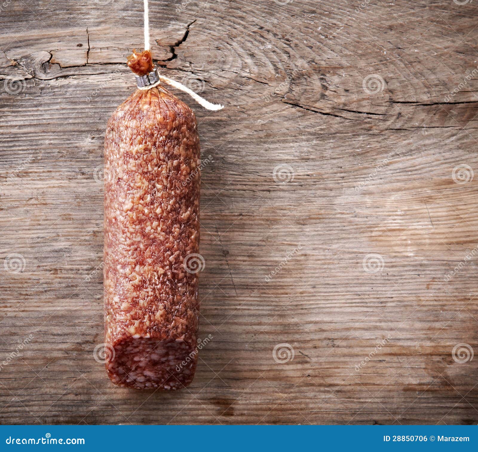 Hanging salami sausage stock photo. Image of cutting 28850706