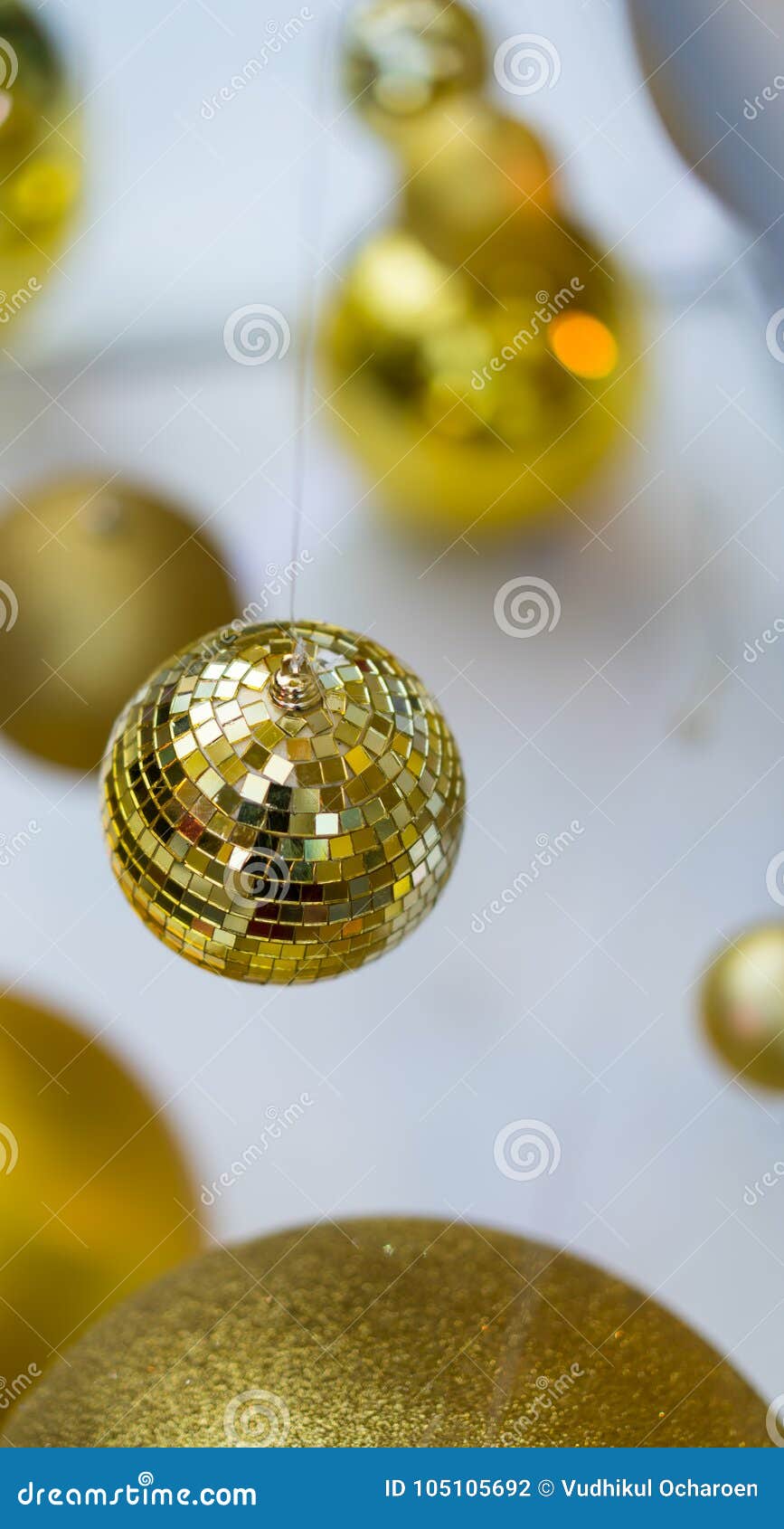 Hanging Shiny Golden Ball and Lighting Christmas Wreath Stock Photo ...