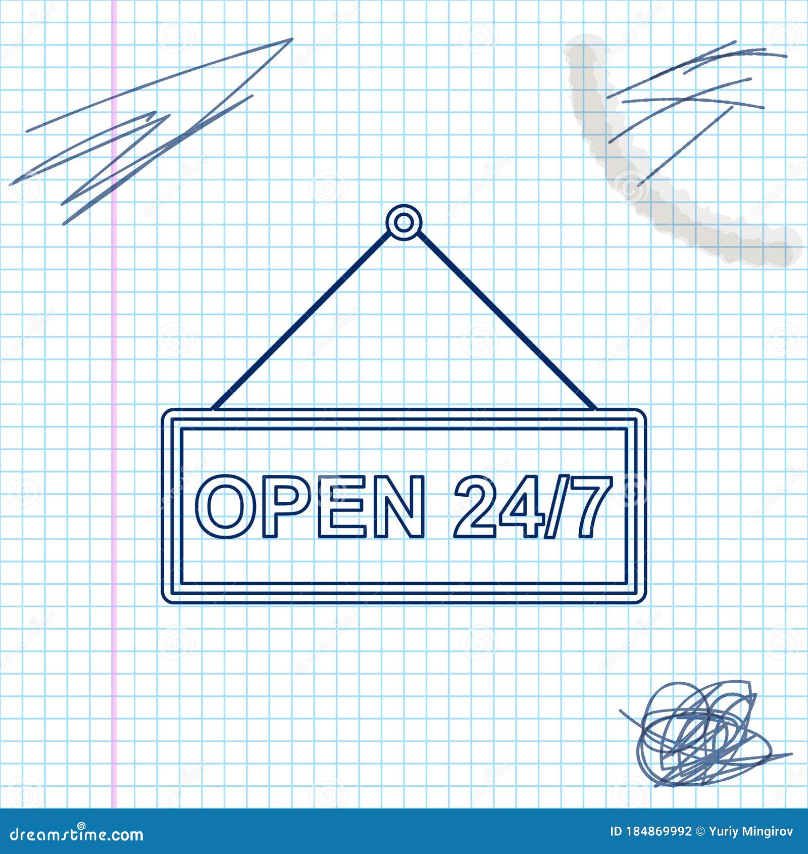 Open 24 hours and 7 days in wheek sign sketch icon Stock Vector  Adobe  Stock