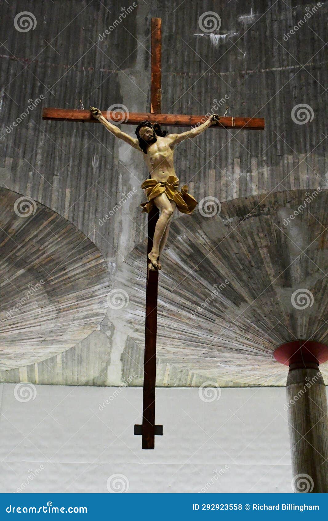 crucifixion statue, cathedral of christ the king , cattedrale di cristo re, la spezia, liguria, italy