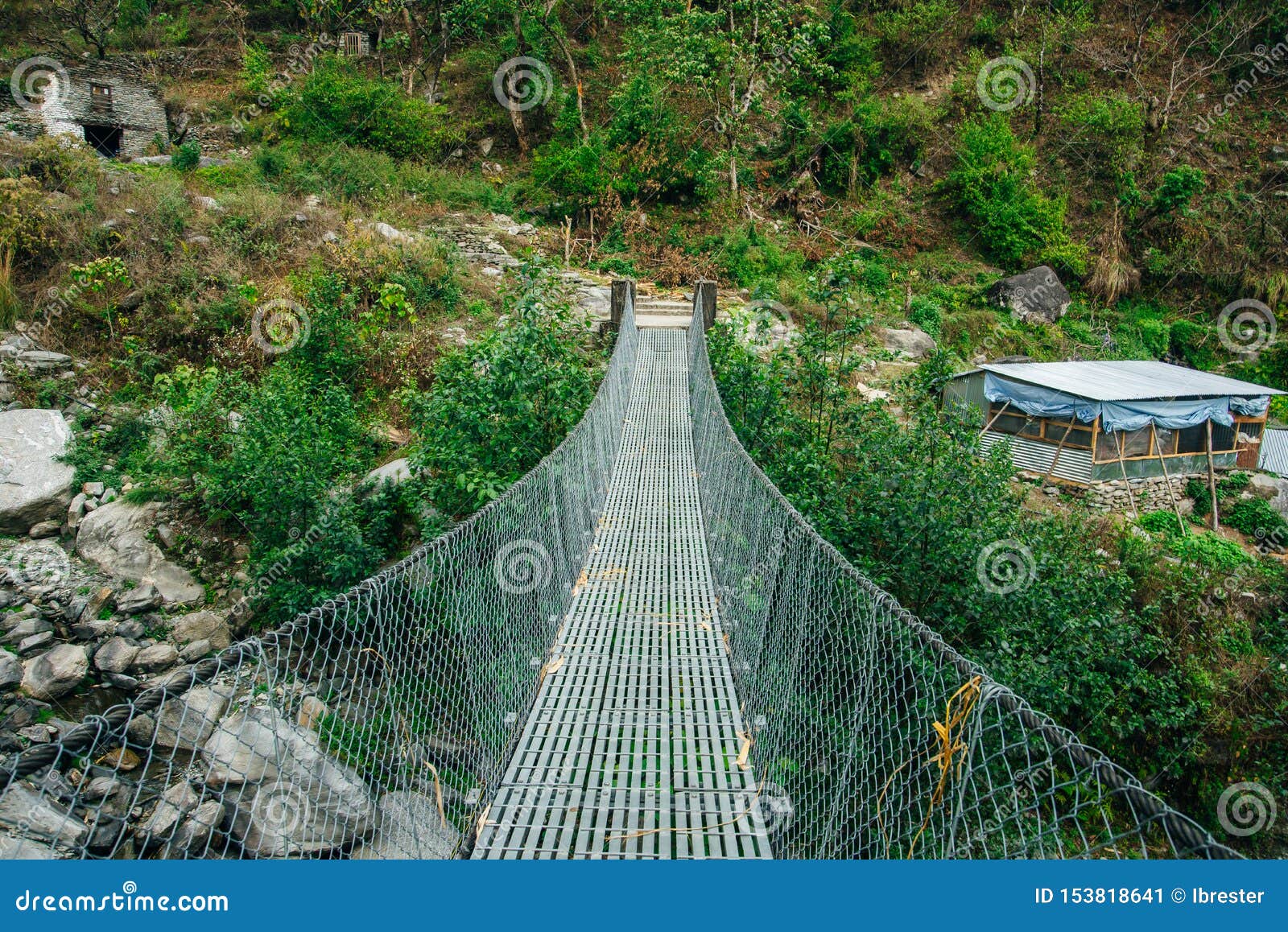 Hanging Suspension Bridge in Himalaya Nepal Stock Image Image of nature, canyon 153818641