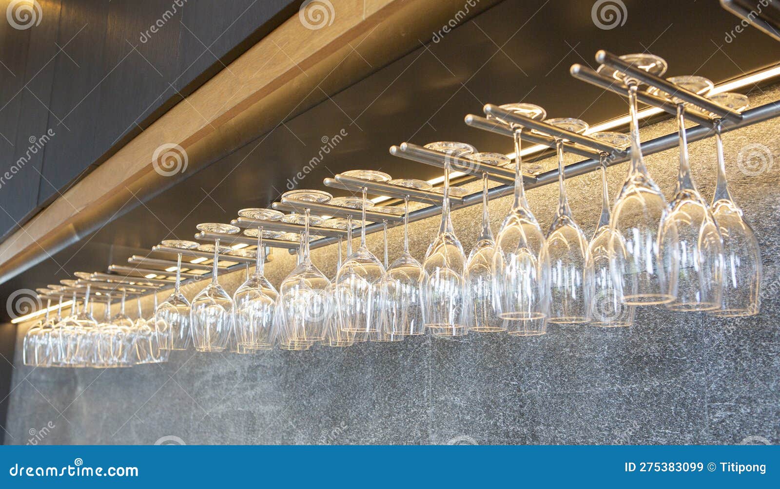 Hanging Wine Glasses in a Hotel Bar Stock Image Image of glass