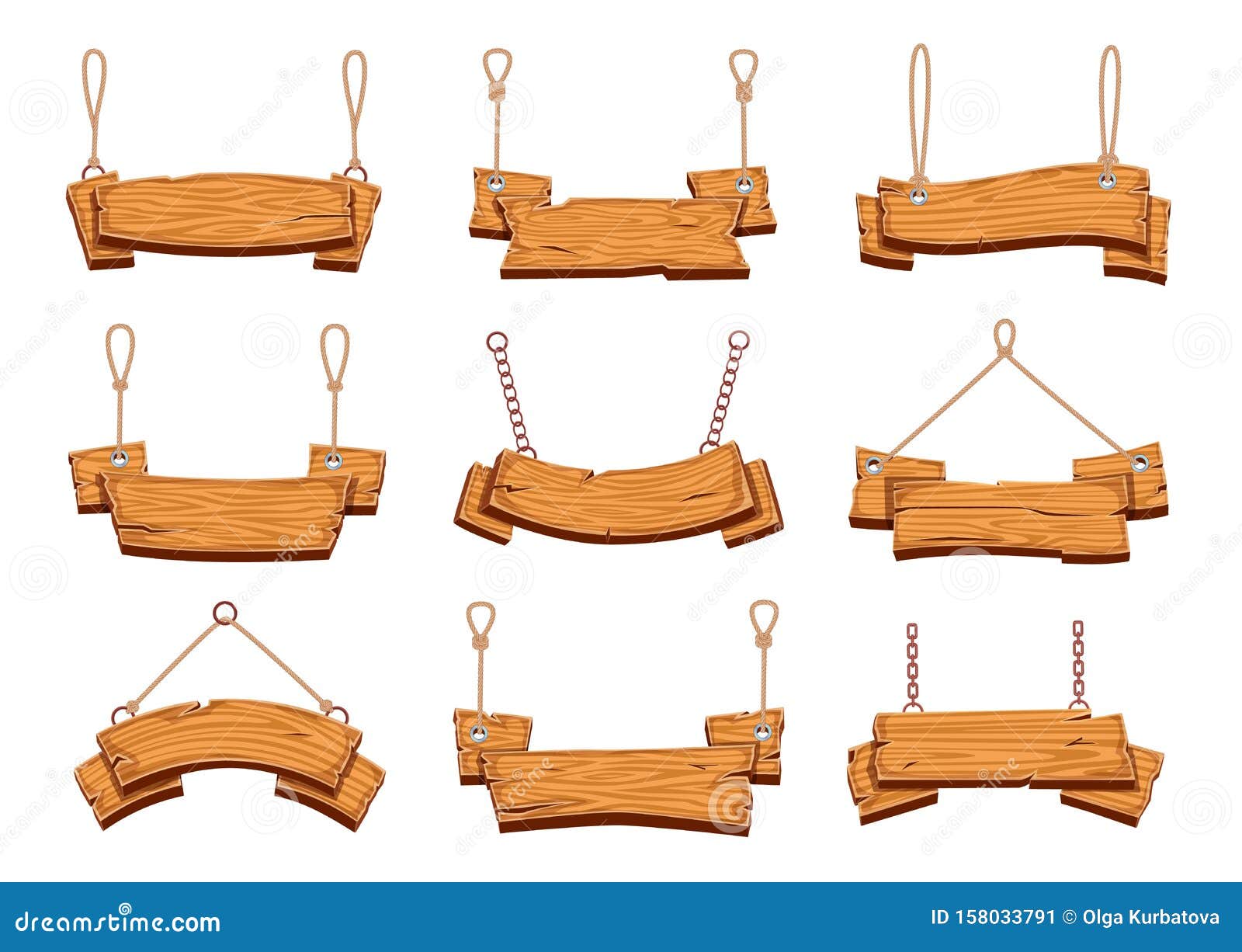 Download Hanging Wood Signs Blank Wooden Signboards Banners With Ropes Vintage Billboard With Plywood Texture Cartoon Isolated Stock Vector Illustration Of Plywood Advertisement 158033791