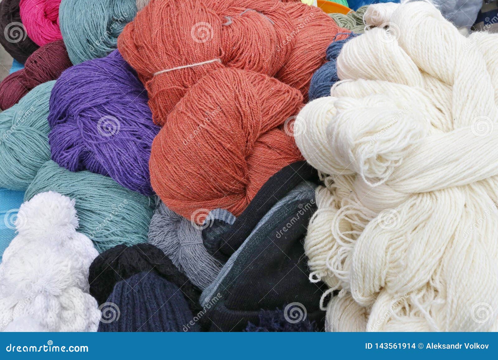 Hanks of Thread from Coarse Sheep Wool for Knitting Warm Sweaters Backgound  Stock Photo - Image of tangled, blue: 143561914